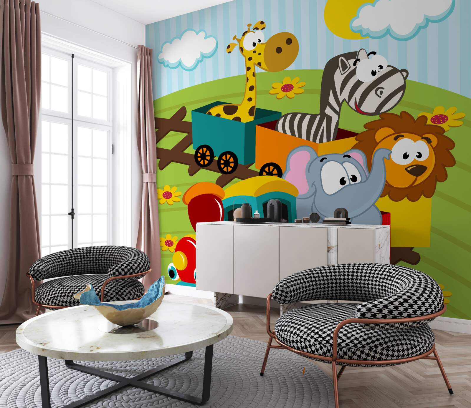 Fototapeta urocze stworzenia w pociągu