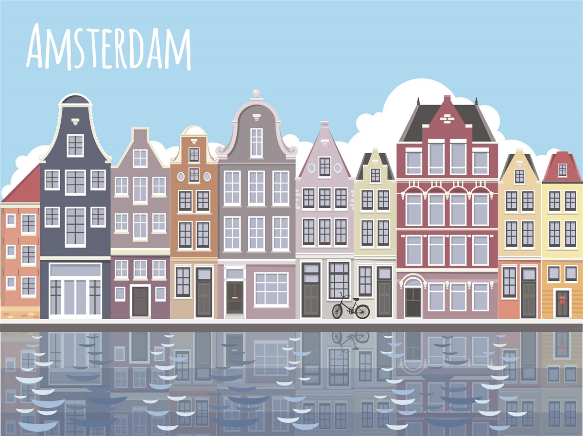 Fototapeta odbicie amsterdamu w wodzie