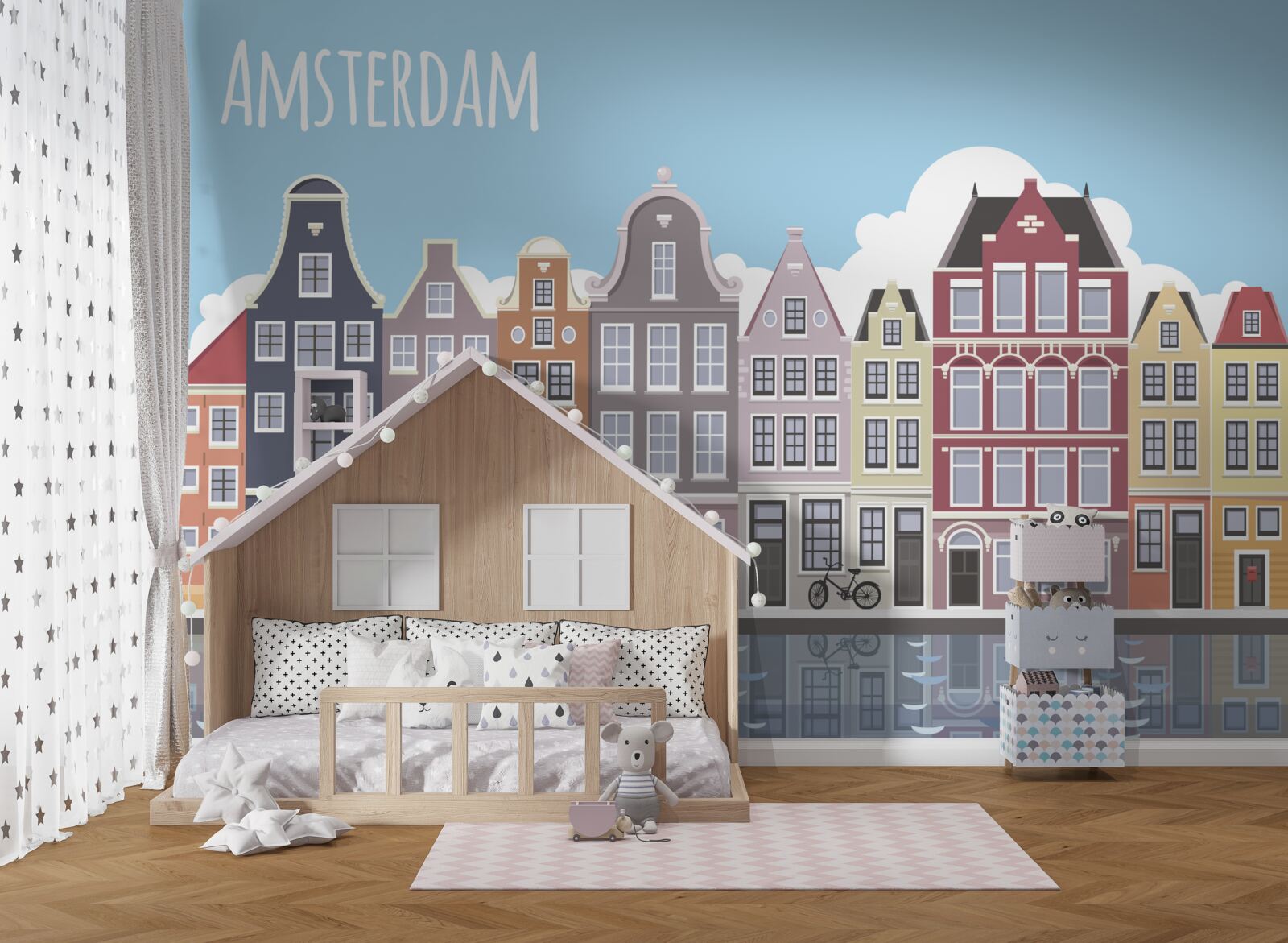 Fototapeta odbicie amsterdamu w wodzie