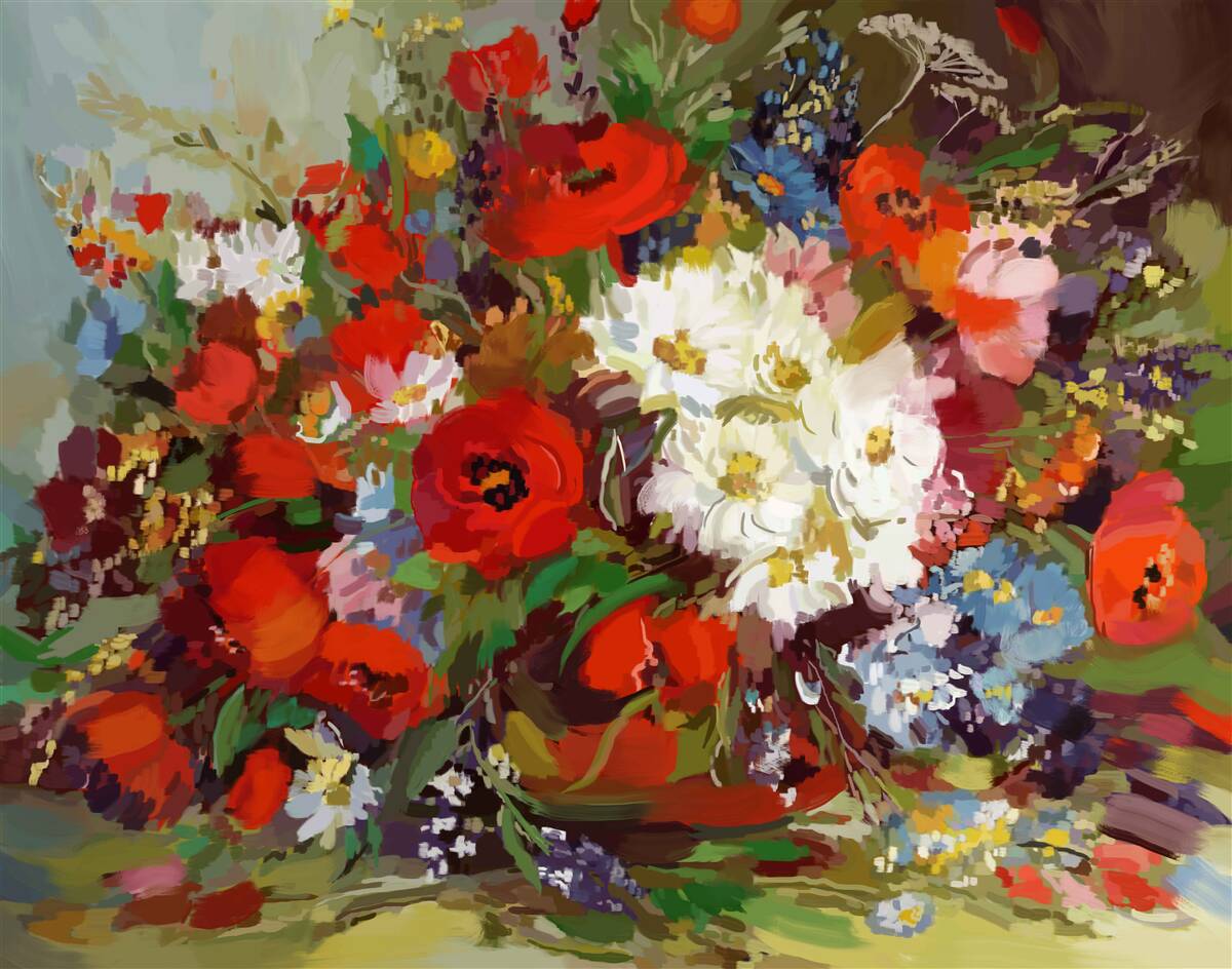 Fototapeta kompozycja kwiatów zebranych z letnich łąk