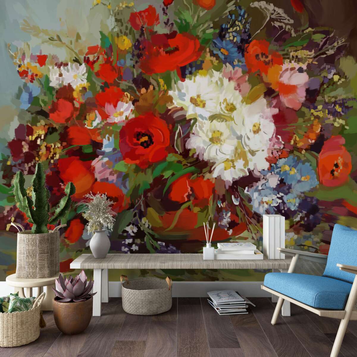 Fototapeta kompozycja kwiatów zebranych z letnich łąk