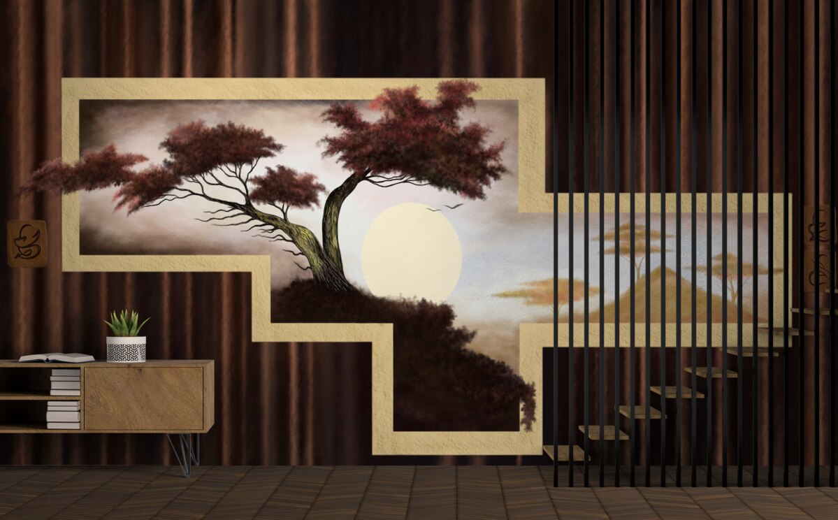 Fototapeta wschód słońca nad starym bonsai