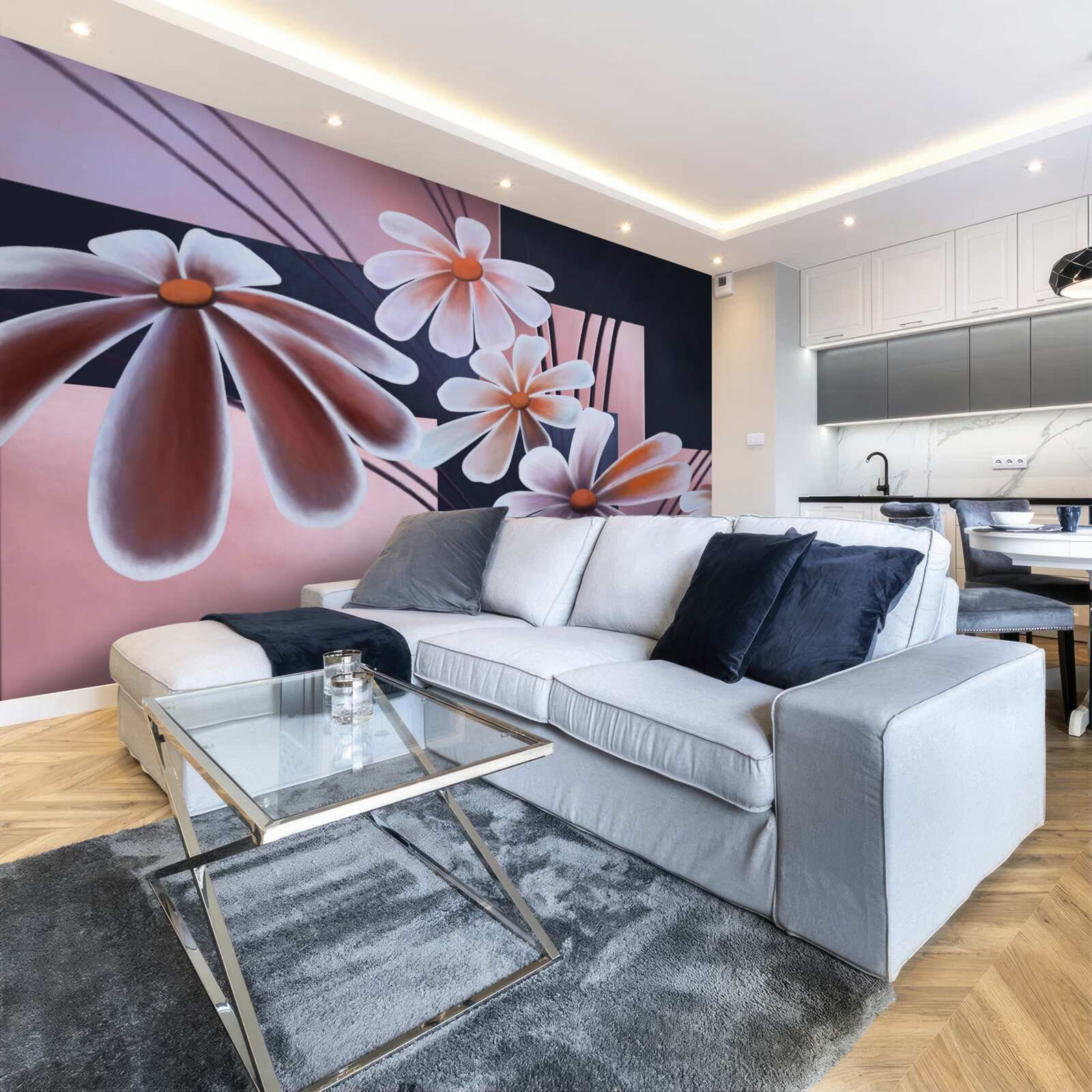 Fototapeta pięć białych stokrotek na płótnie