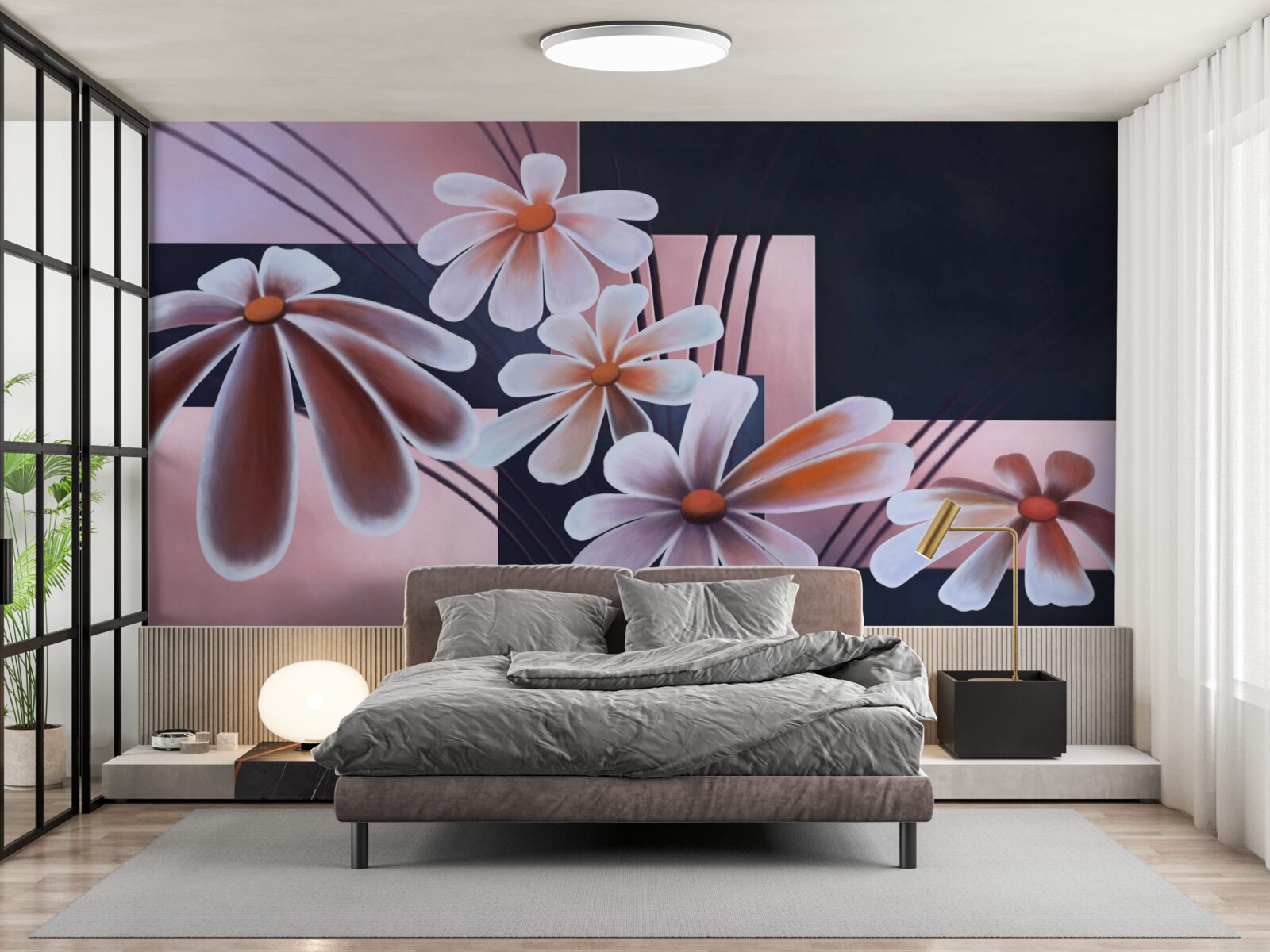 Fototapeta pięć białych stokrotek na płótnie