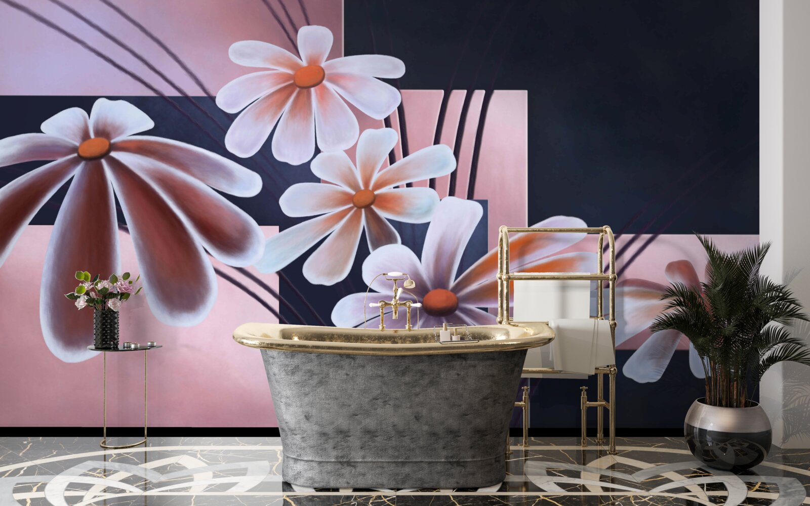 Fototapeta pięć białych stokrotek na płótnie