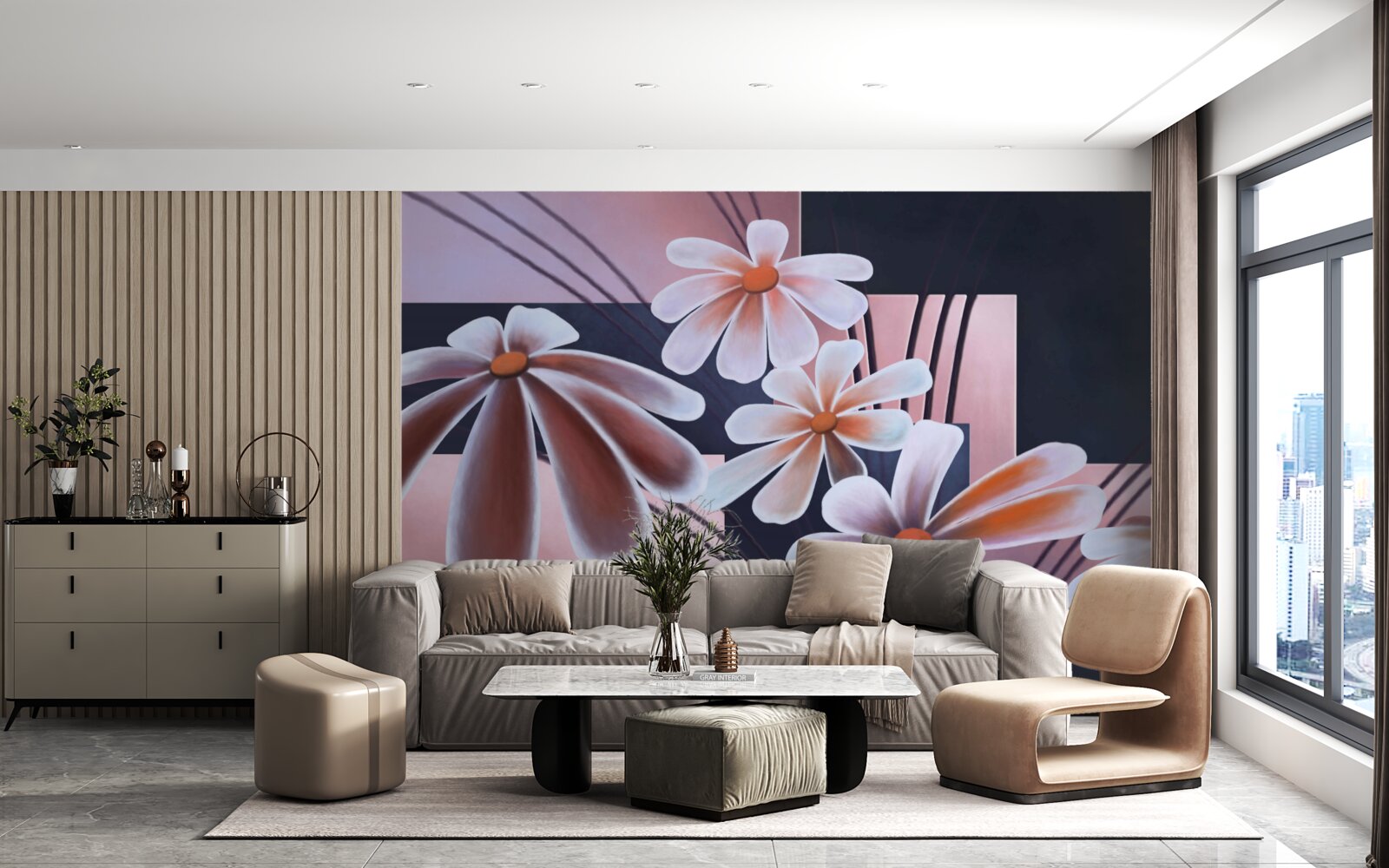 Fototapeta pięć białych stokrotek na płótnie