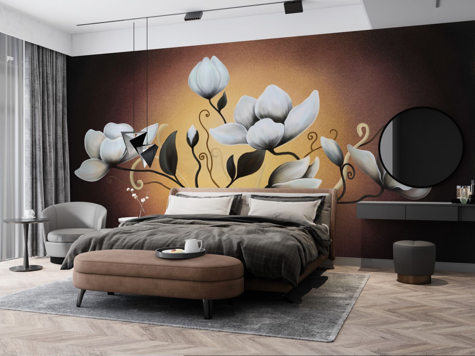 Fototapeta magnolia bukiet białawych kwiatów