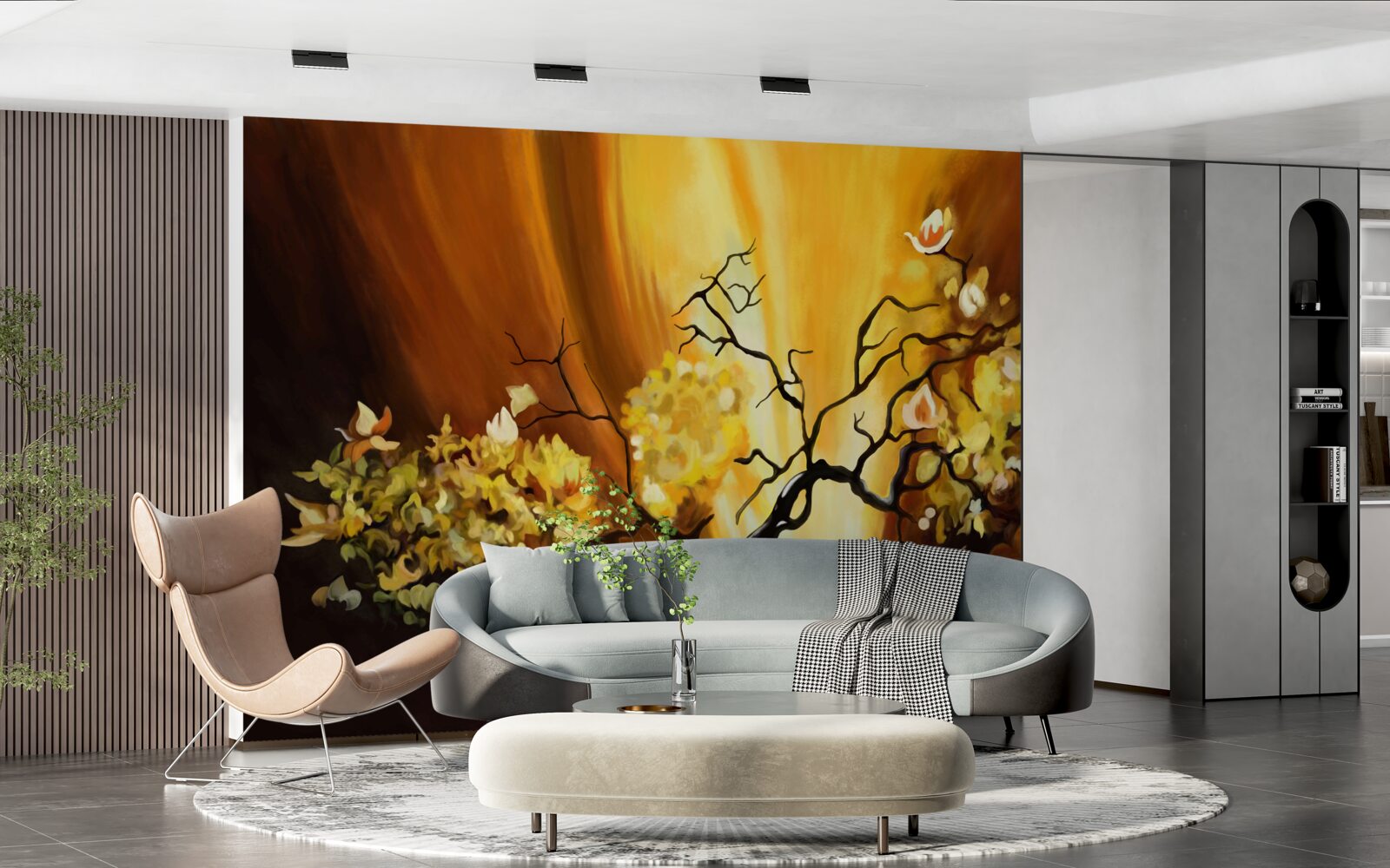 Fototapeta drzewo kwitnące na skraju zachodu słońca