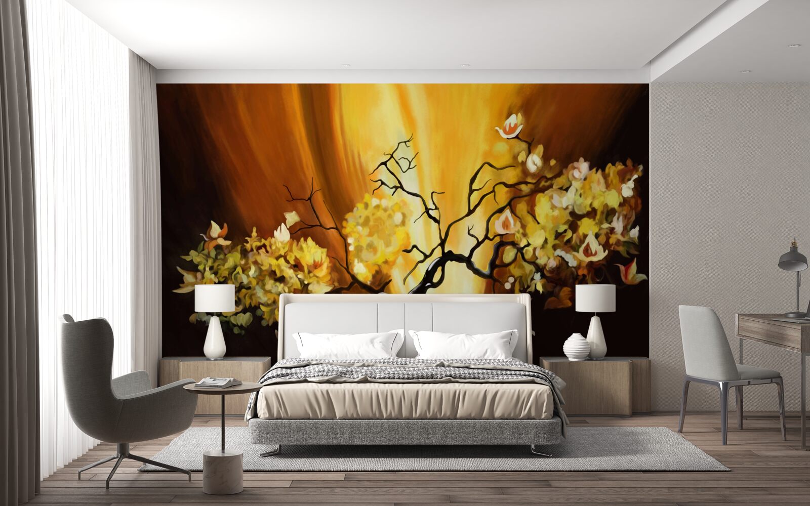 Fototapeta drzewo kwitnące na skraju zachodu słońca