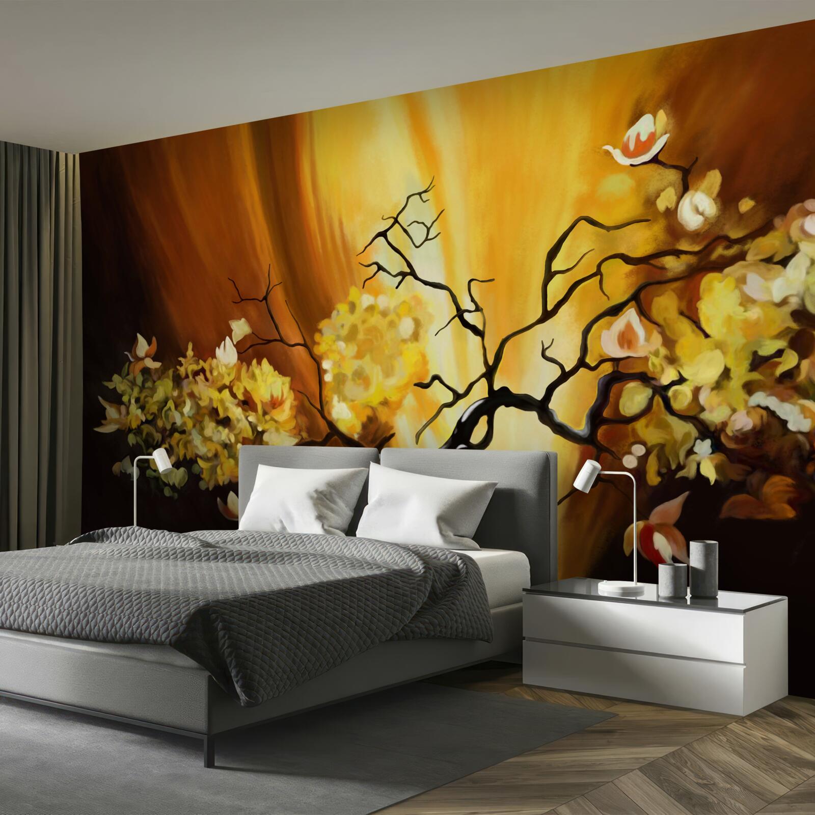 Fototapeta drzewo kwitnące na skraju zachodu słońca