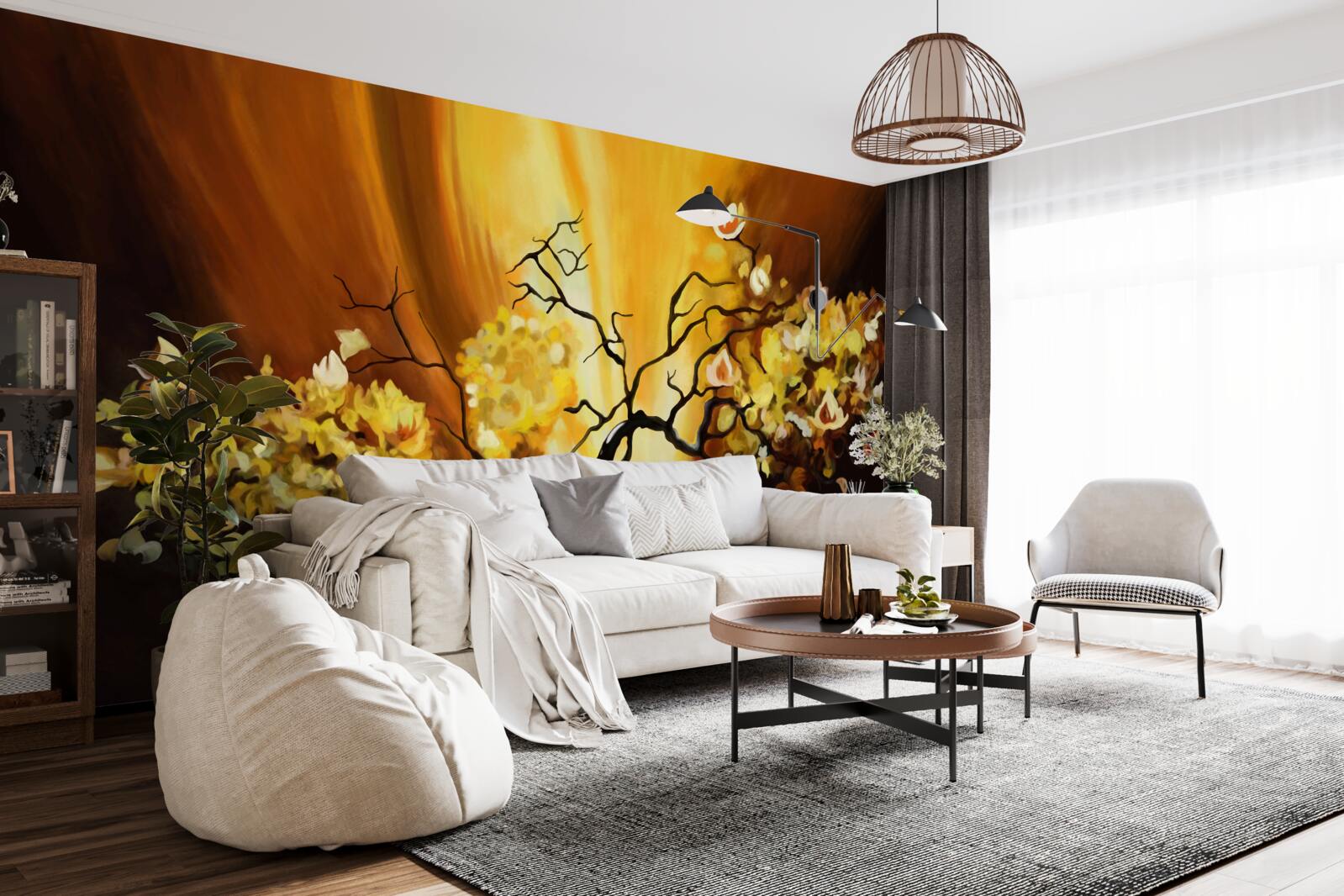 Fototapeta drzewo kwitnące na skraju zachodu słońca