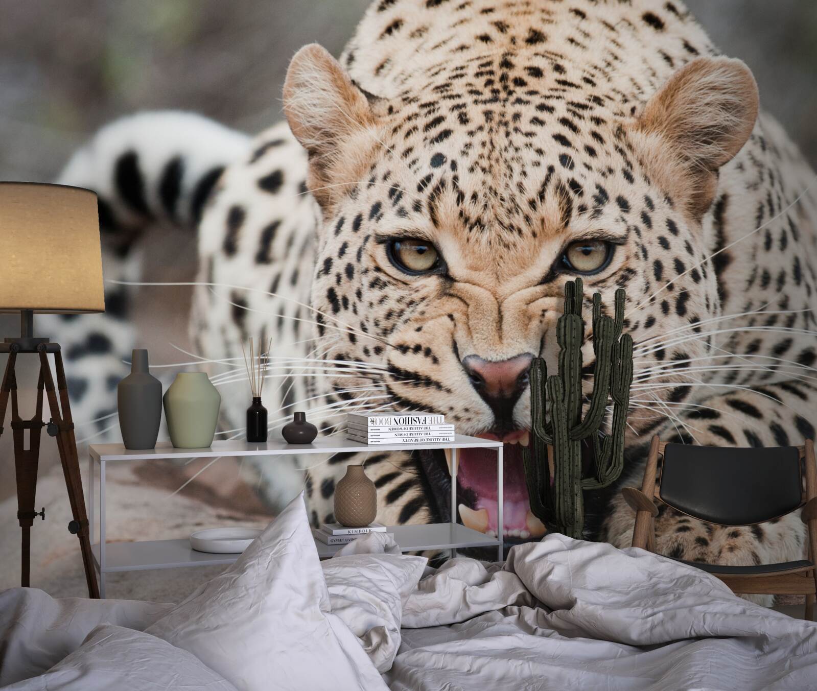 Fototapeta lampart ma zamiar wykonać skok