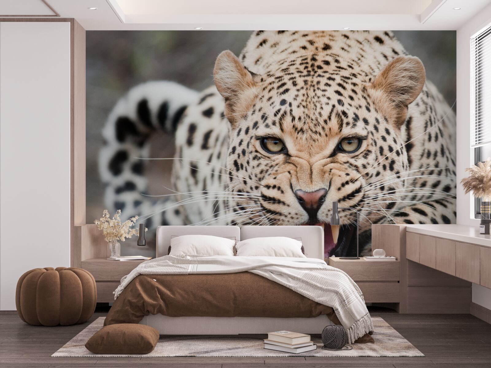 Fototapeta lampart ma zamiar wykonać skok