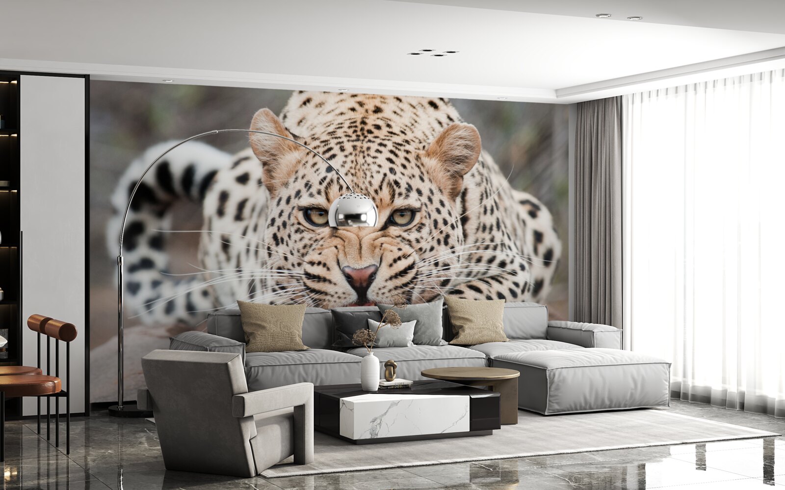 Fototapeta lampart ma zamiar wykonać skok