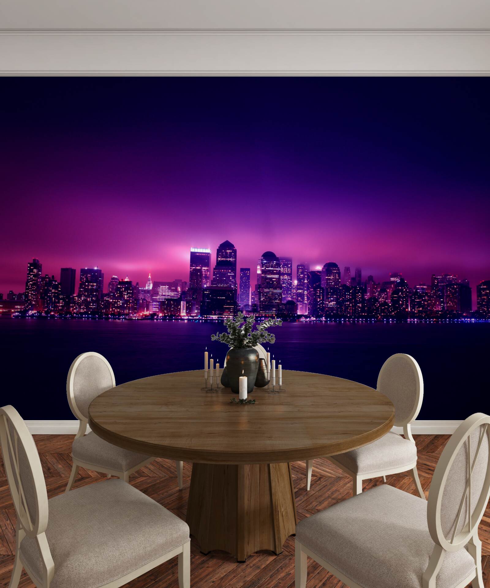 Fototapeta liliowy blask nad wielkim miastem