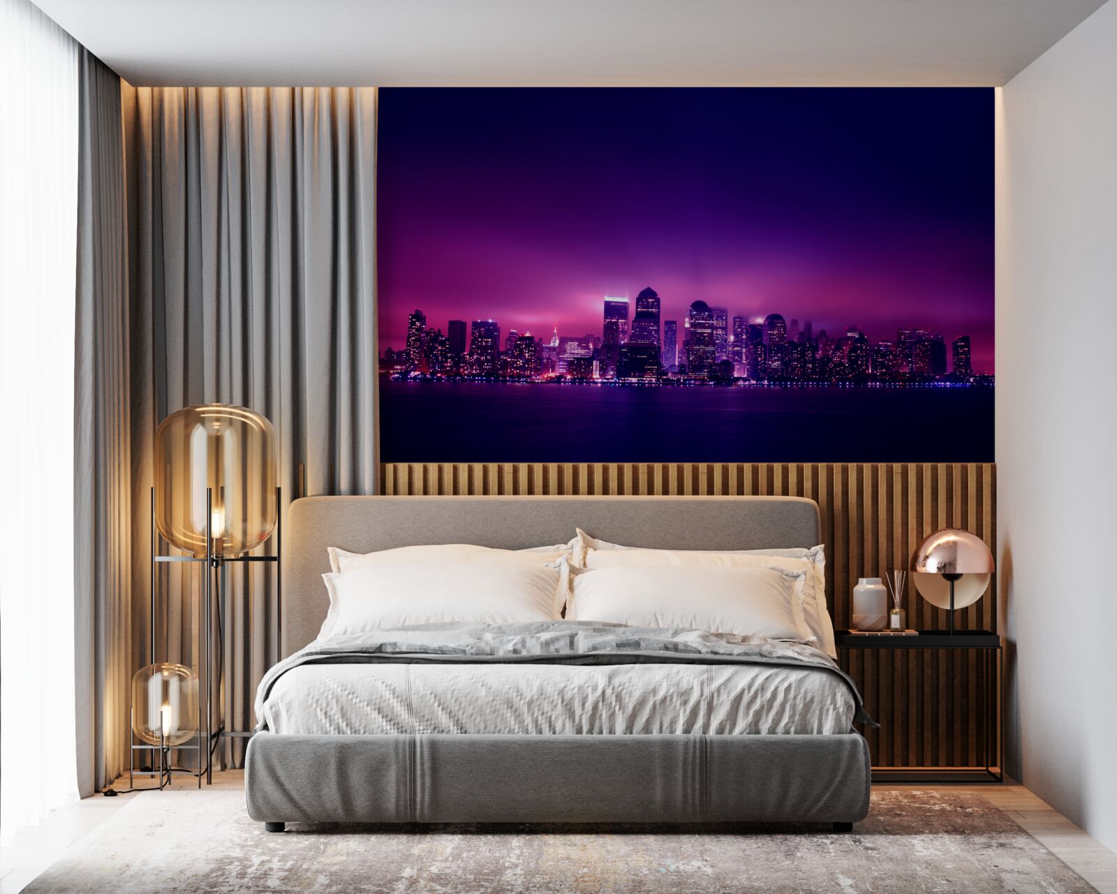 Fototapeta liliowy blask nad wielkim miastem