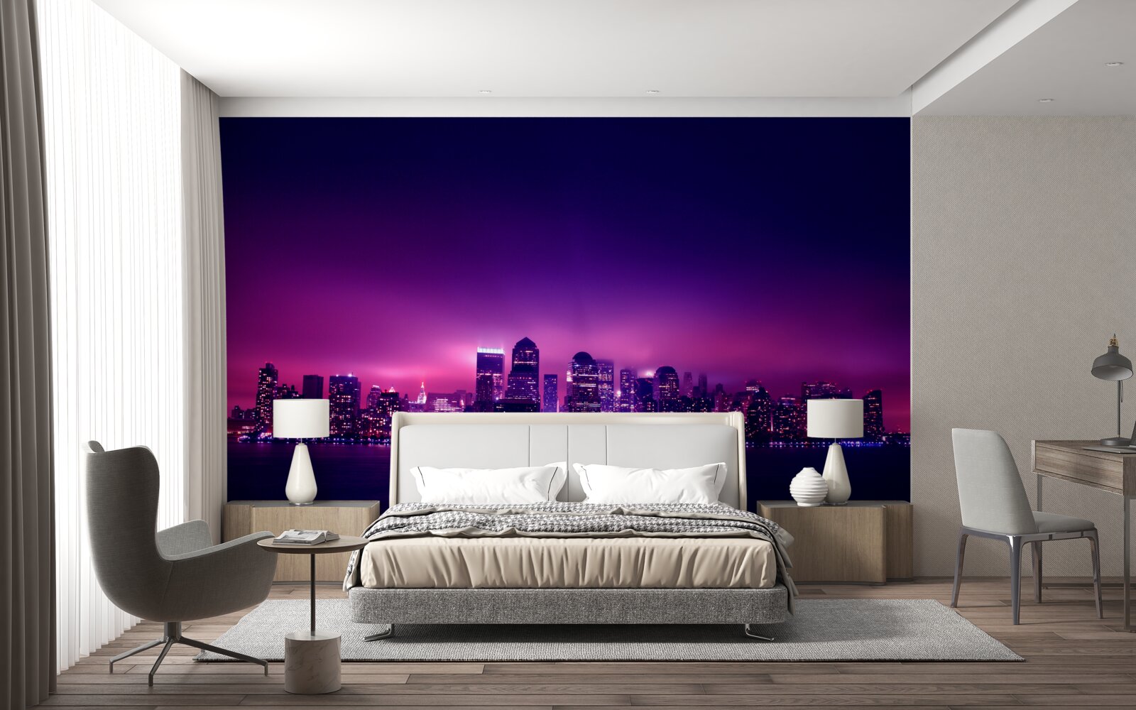 Fototapeta liliowy blask nad wielkim miastem