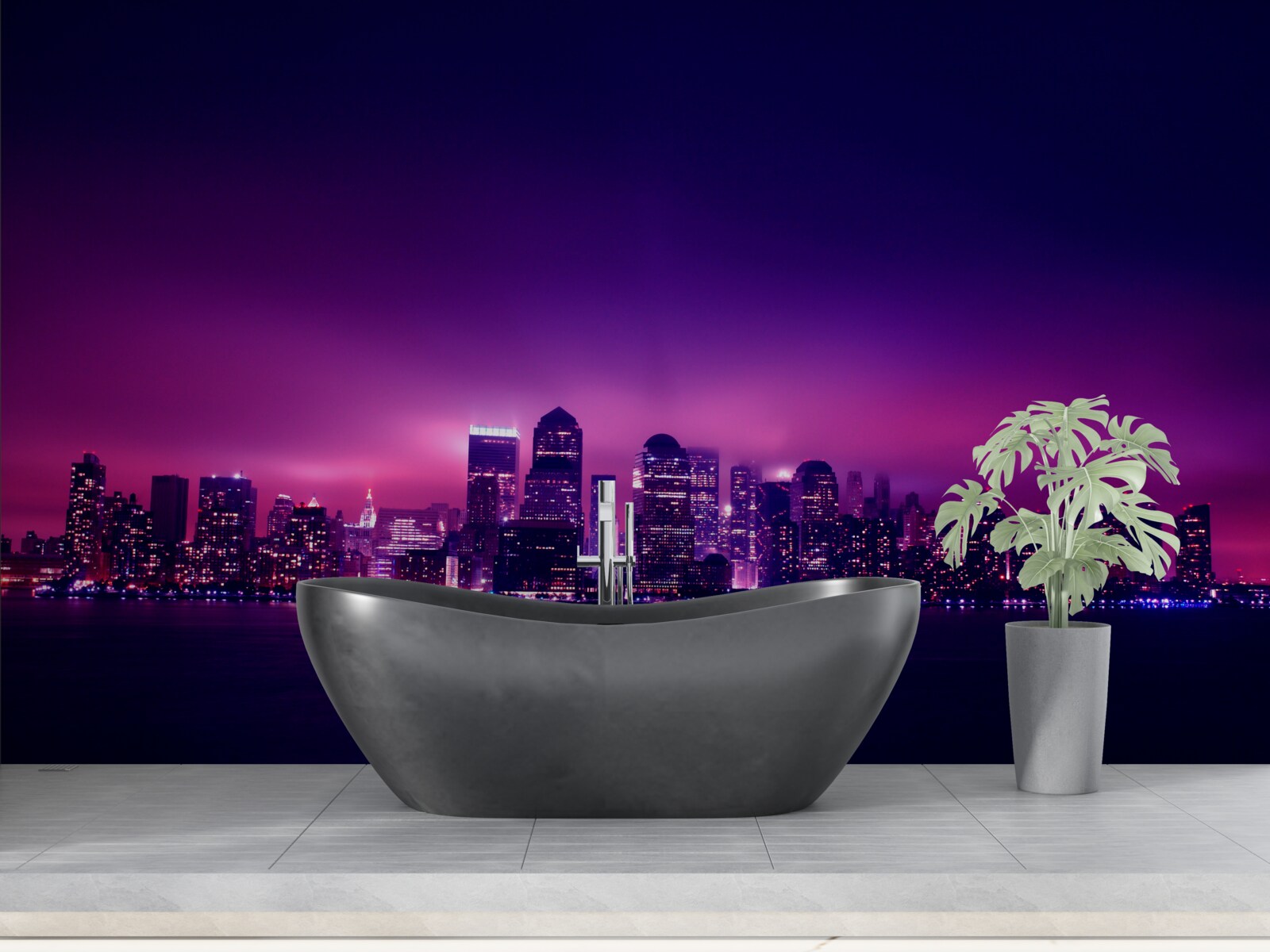 Fototapeta liliowy blask nad wielkim miastem