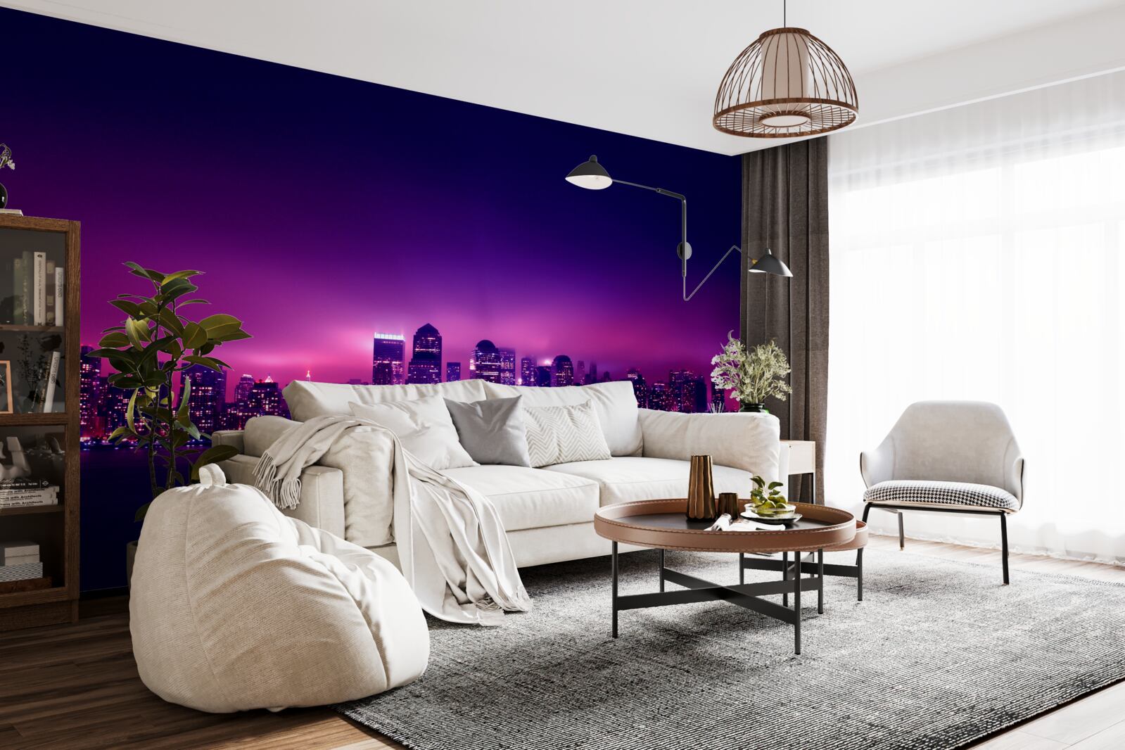 Fototapeta liliowy blask nad wielkim miastem