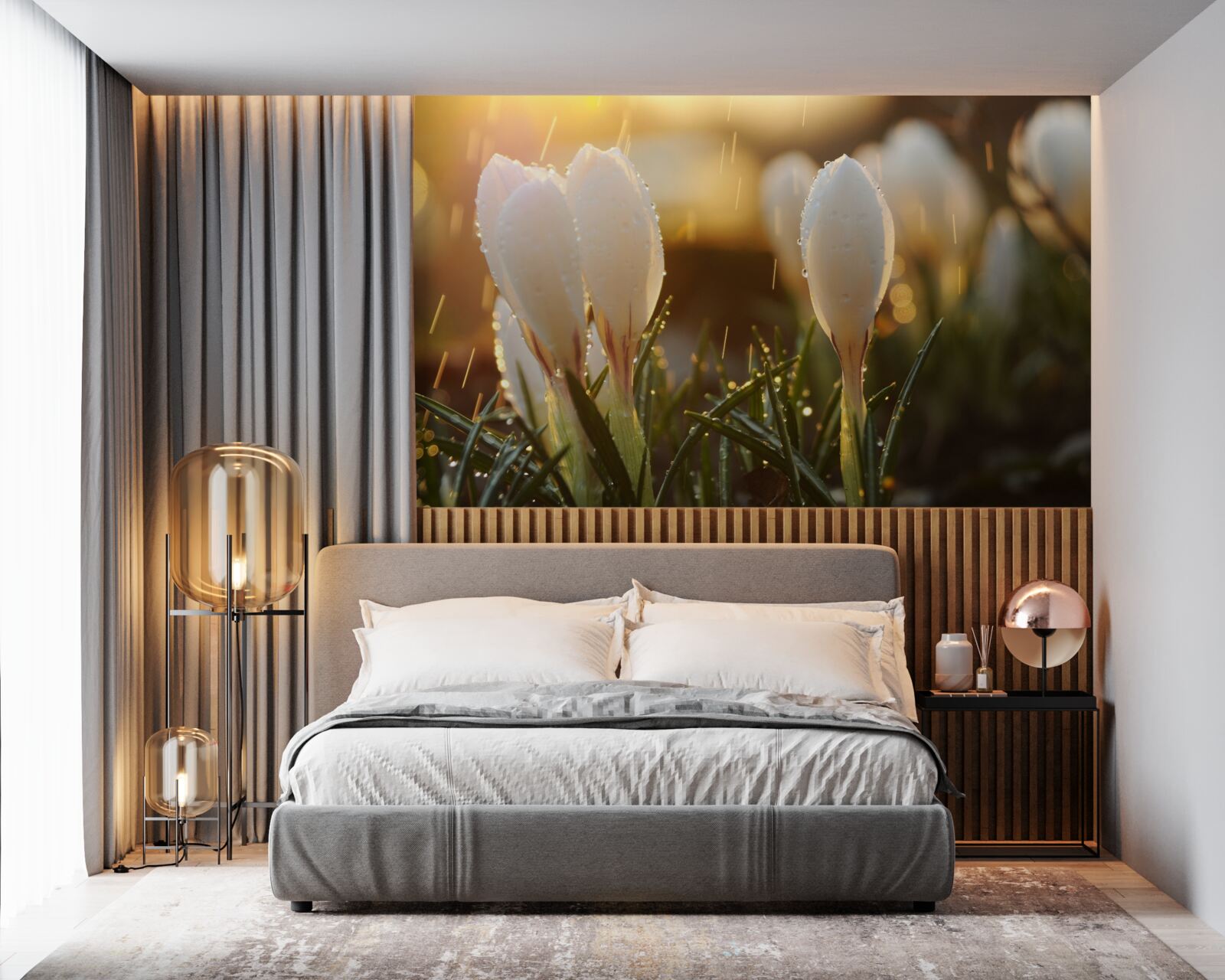 Fototapeta kwiaty w śnieżnobiałej rosie