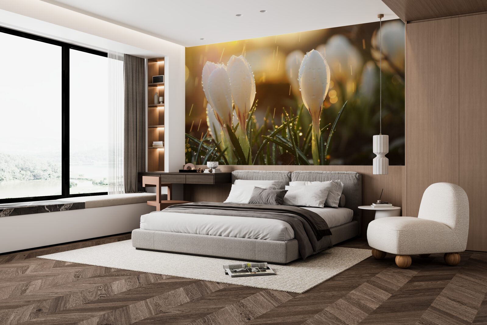 Fototapeta kwiaty w śnieżnobiałej rosie