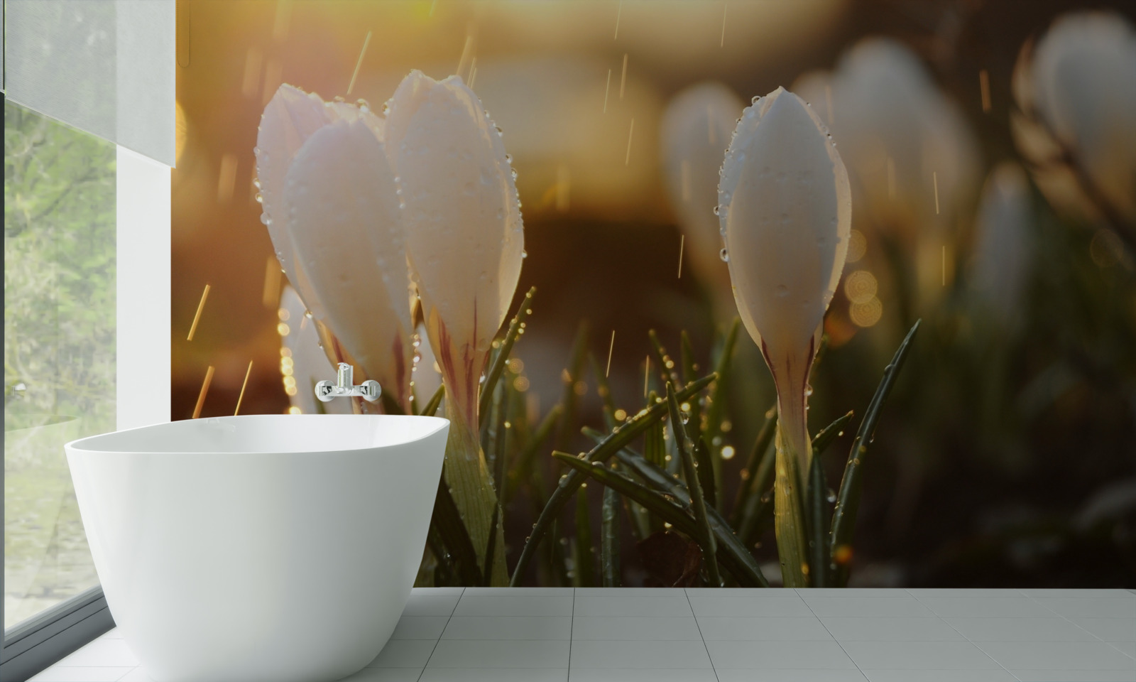 Fototapeta kwiaty w śnieżnobiałej rosie