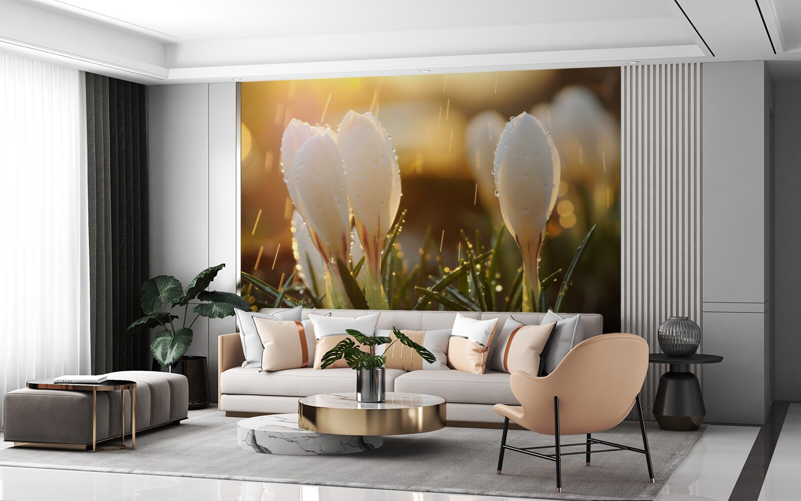 Fototapeta kwiaty w śnieżnobiałej rosie