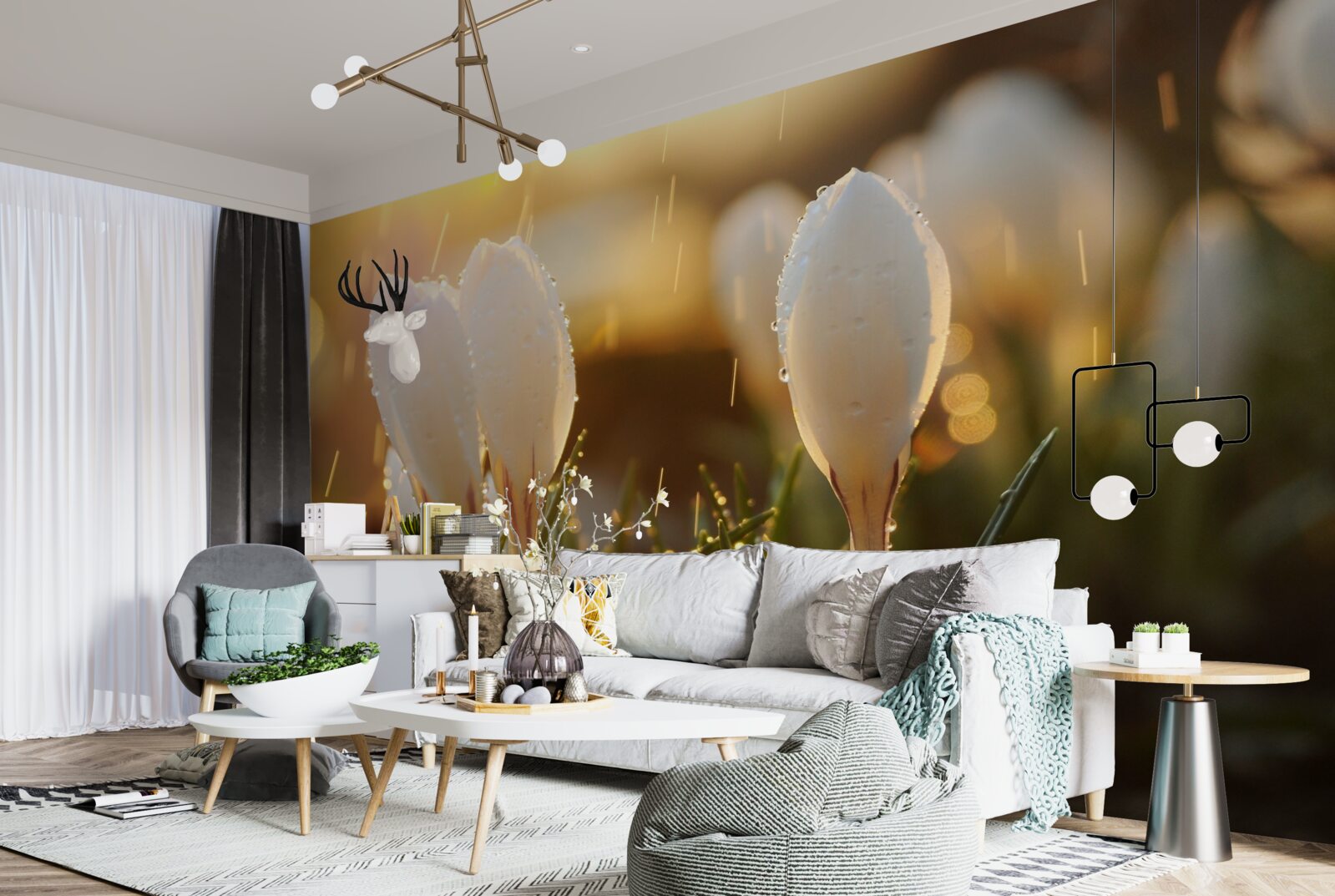 Fototapeta kwiaty w śnieżnobiałej rosie