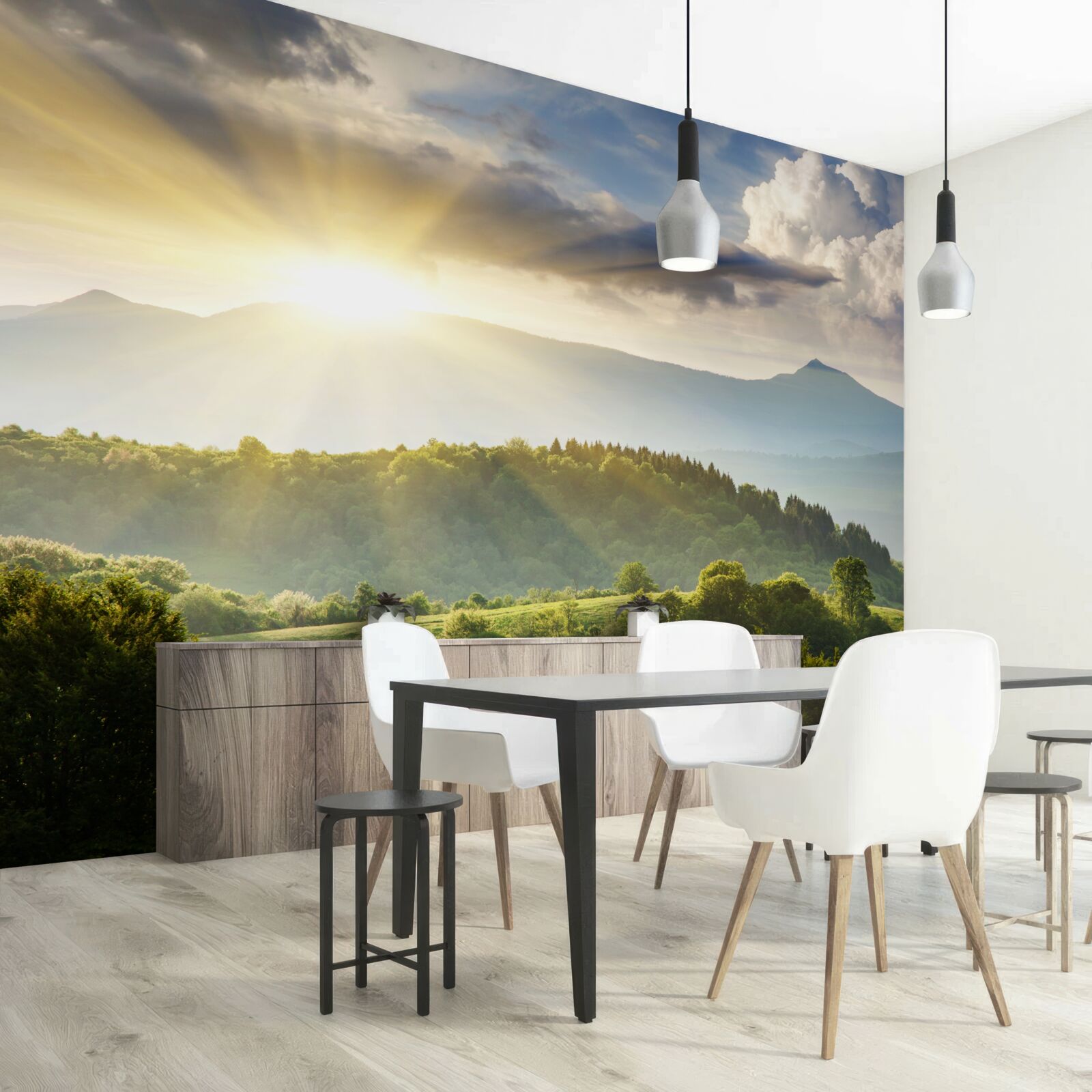 Fototapeta poranne promienie słońca nad szczytami gór