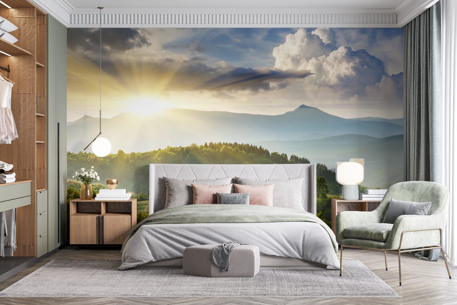 Fototapeta poranne promienie słońca nad szczytami gór