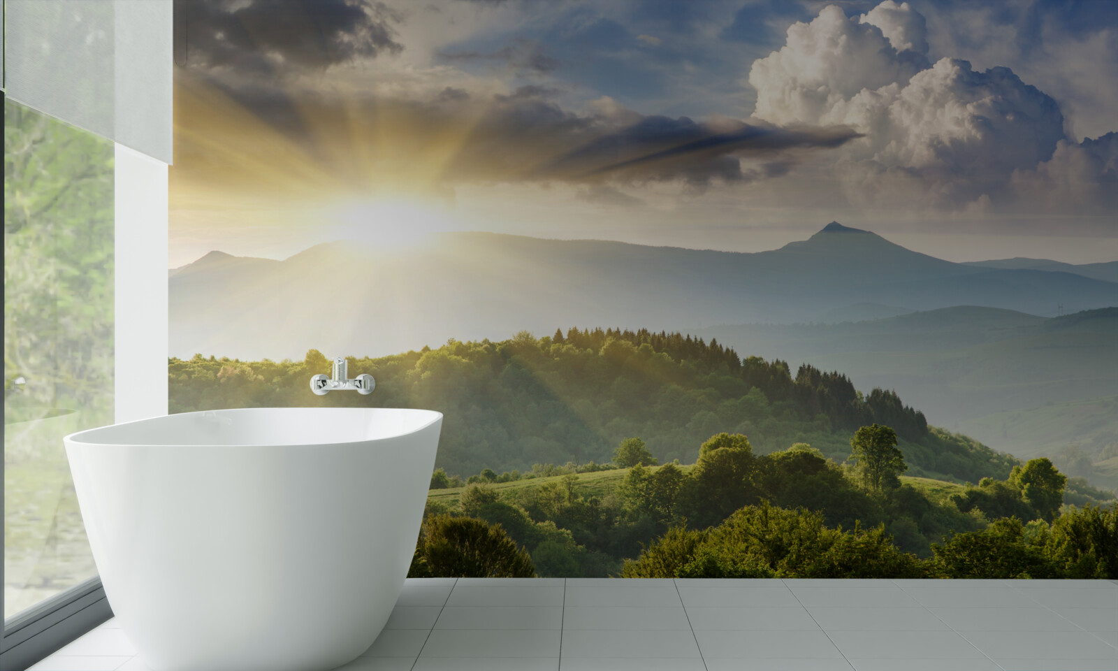 Fototapeta poranne promienie słońca nad szczytami gór