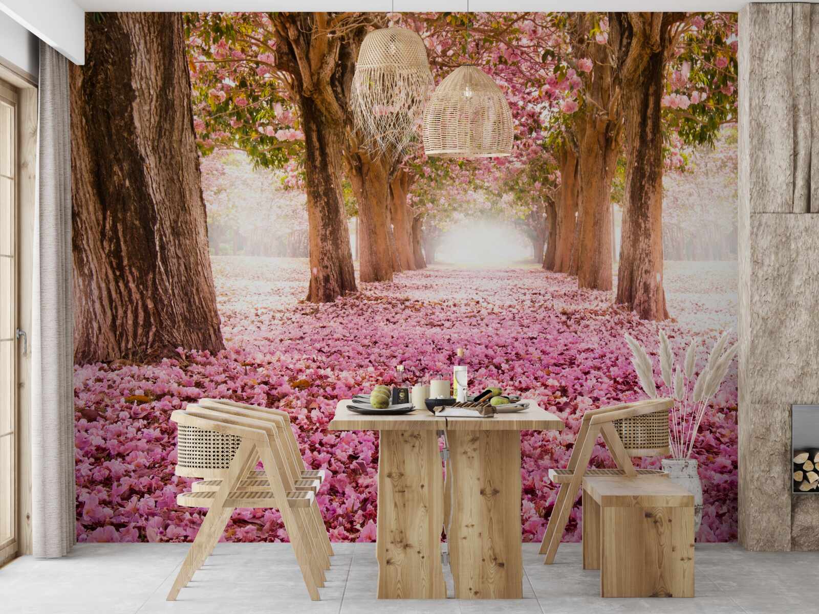 Fototapeta różowa sakura pokryła alejkę