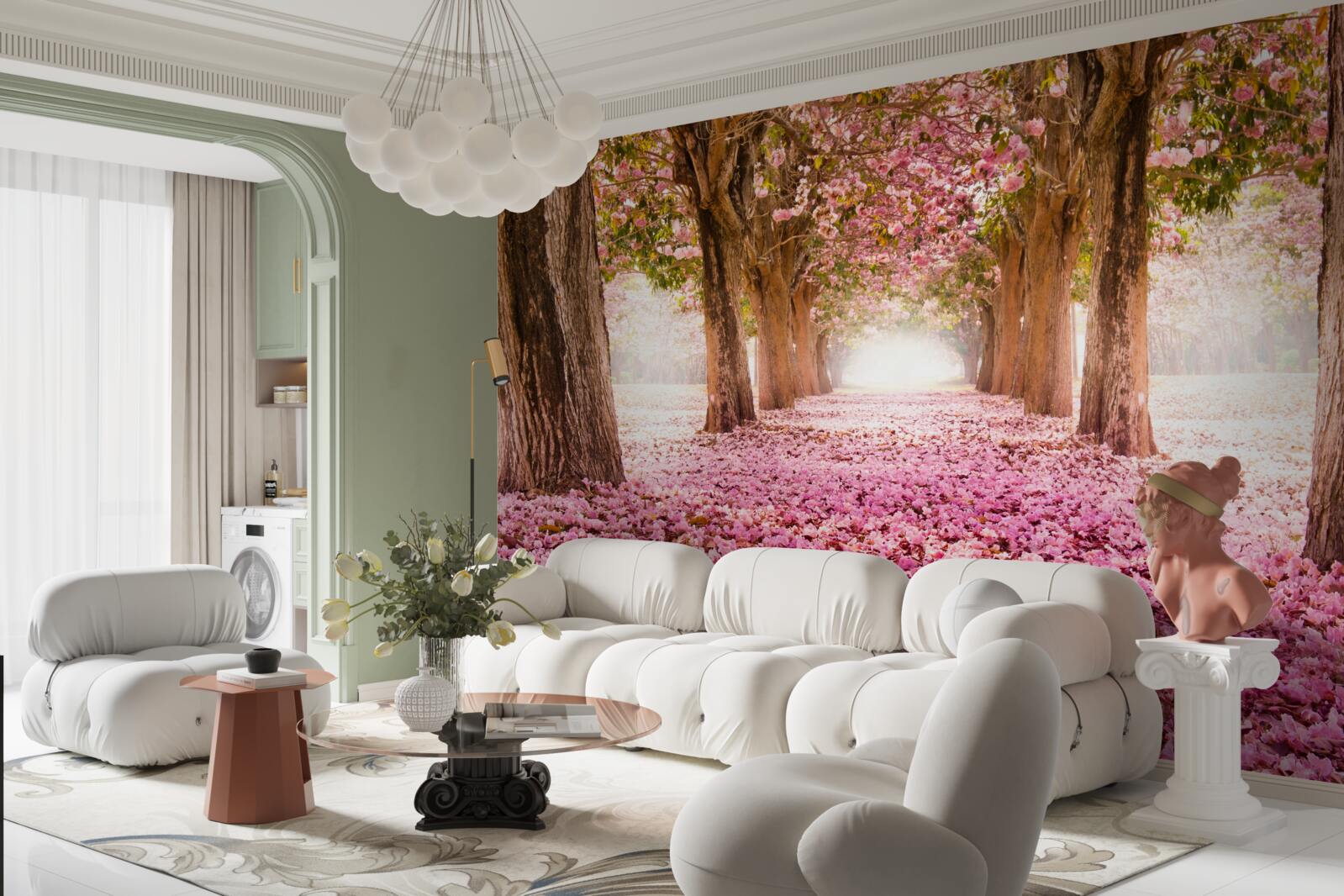 Fototapeta różowa sakura pokryła alejkę