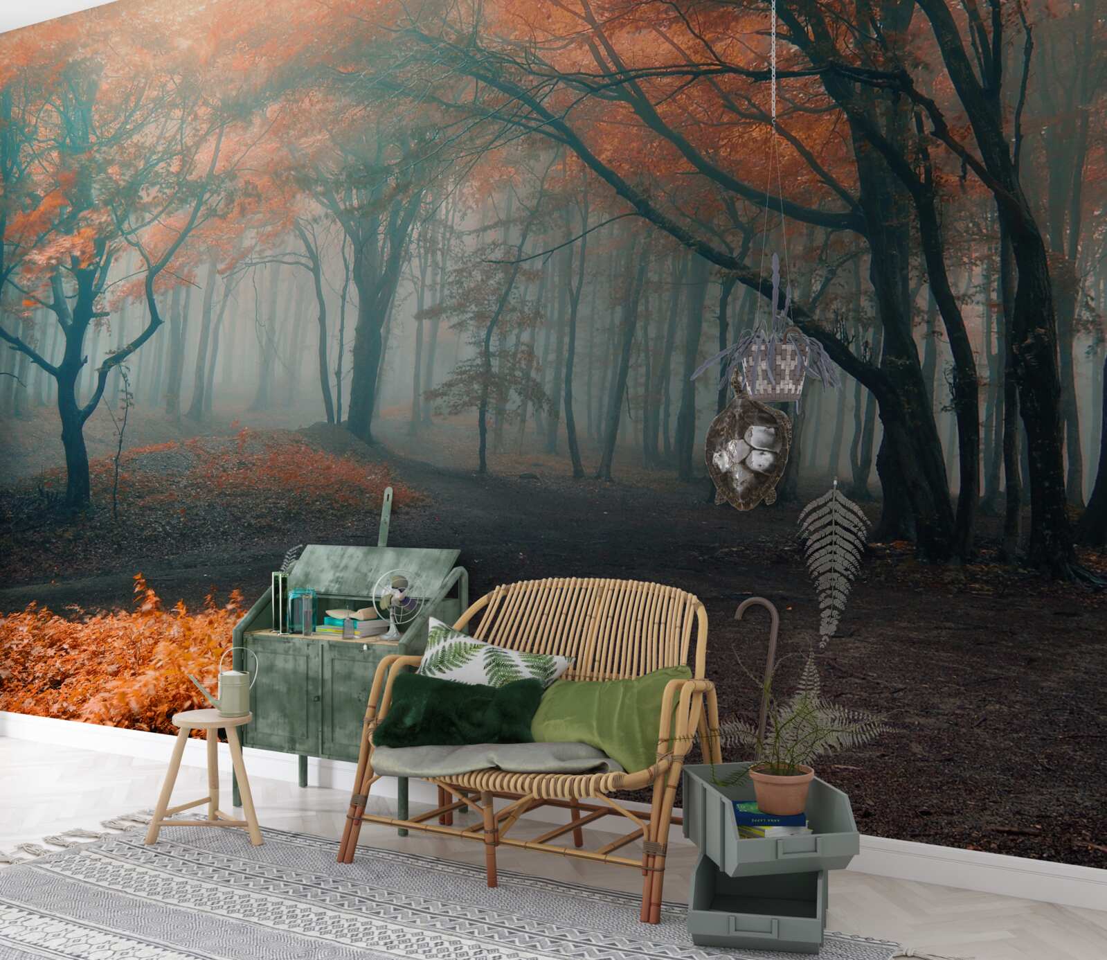 Fototapeta Ścieżka przez jesienny las spowity mgłą