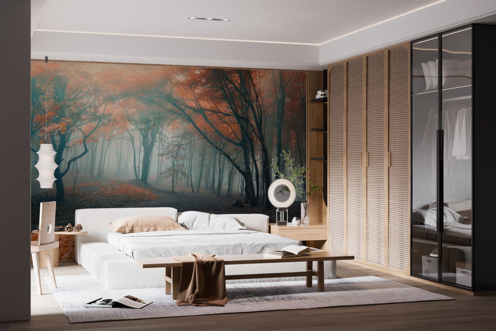 Fototapeta Ścieżka przez jesienny las spowity mgłą