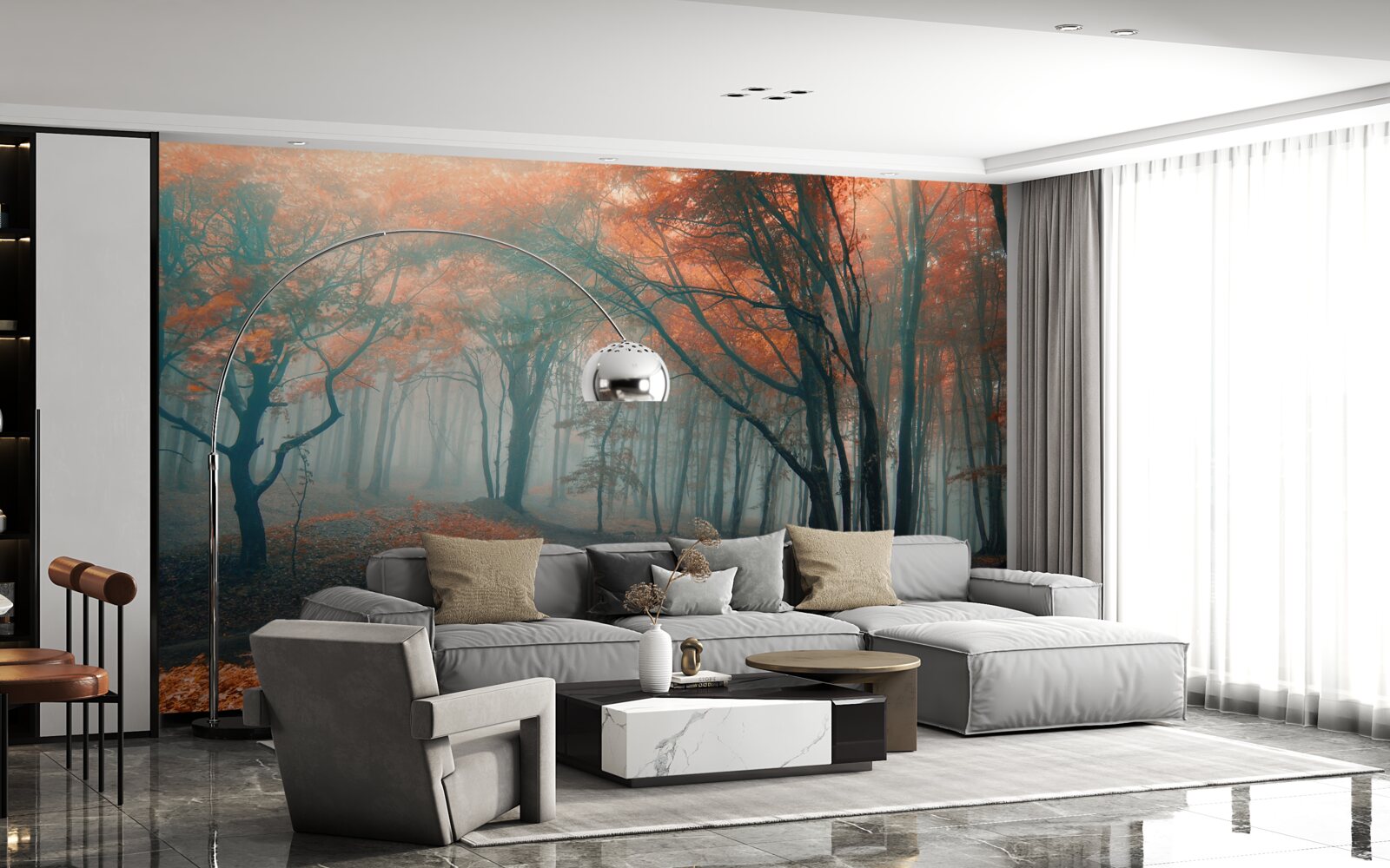 Fototapeta Ścieżka przez jesienny las spowity mgłą