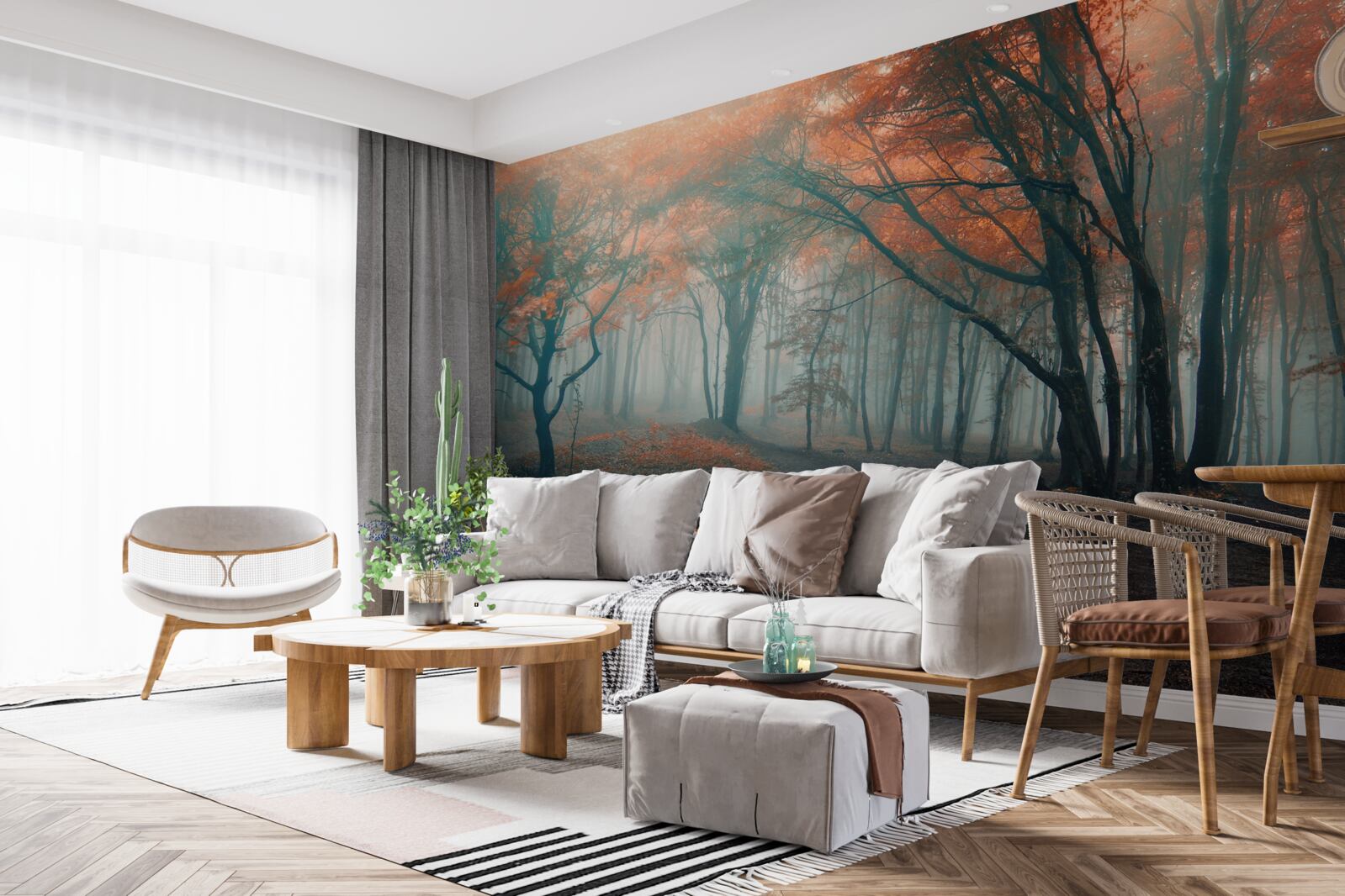 Fototapeta Ścieżka przez jesienny las spowity mgłą