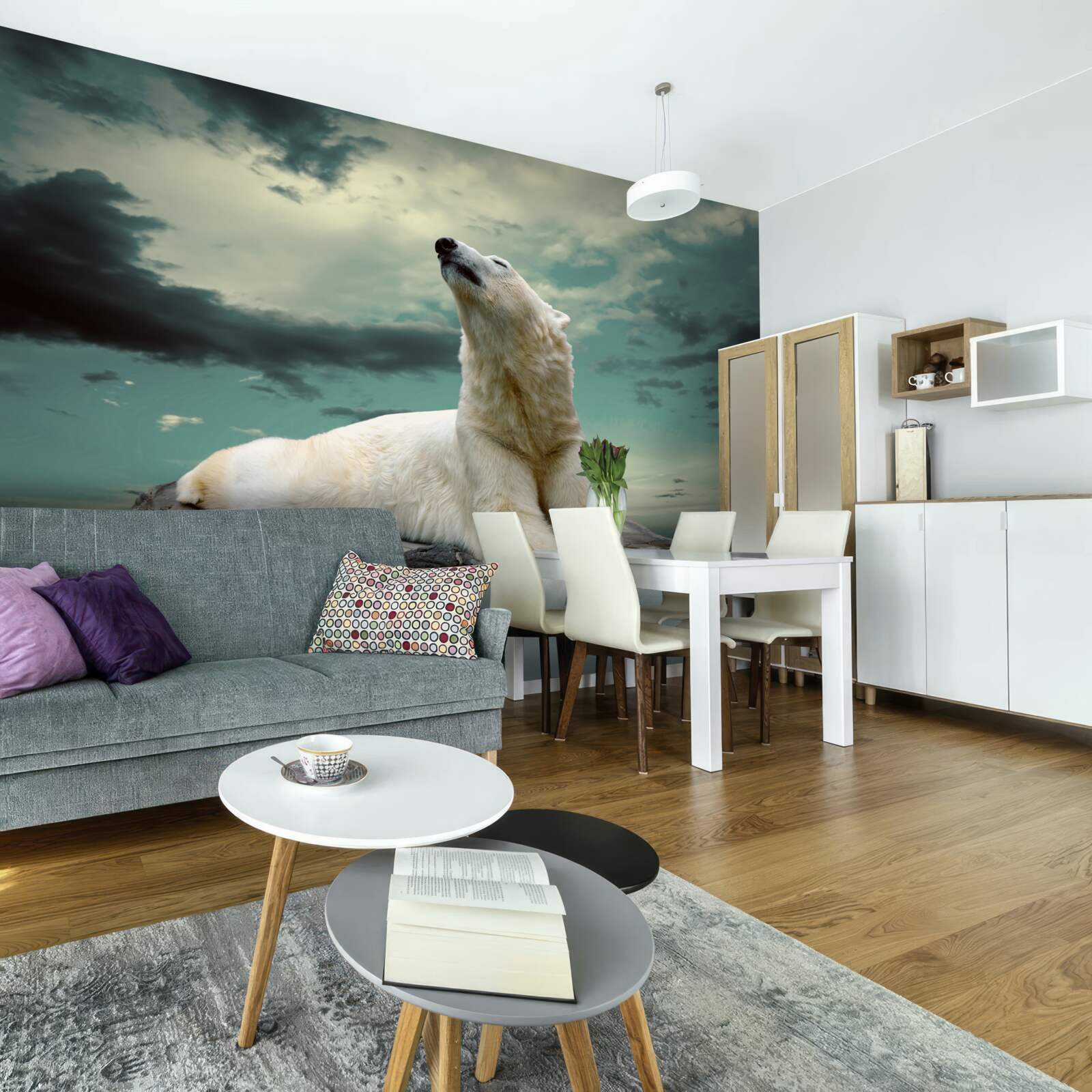 Fototapeta niedźwiedź polarny odpoczywa na kamieniu