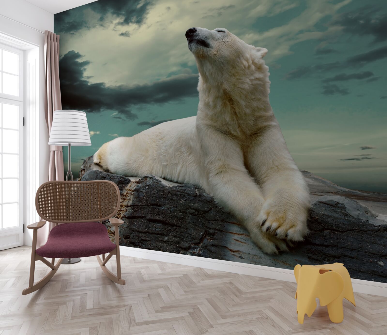 Fototapeta niedźwiedź polarny odpoczywa na kamieniu