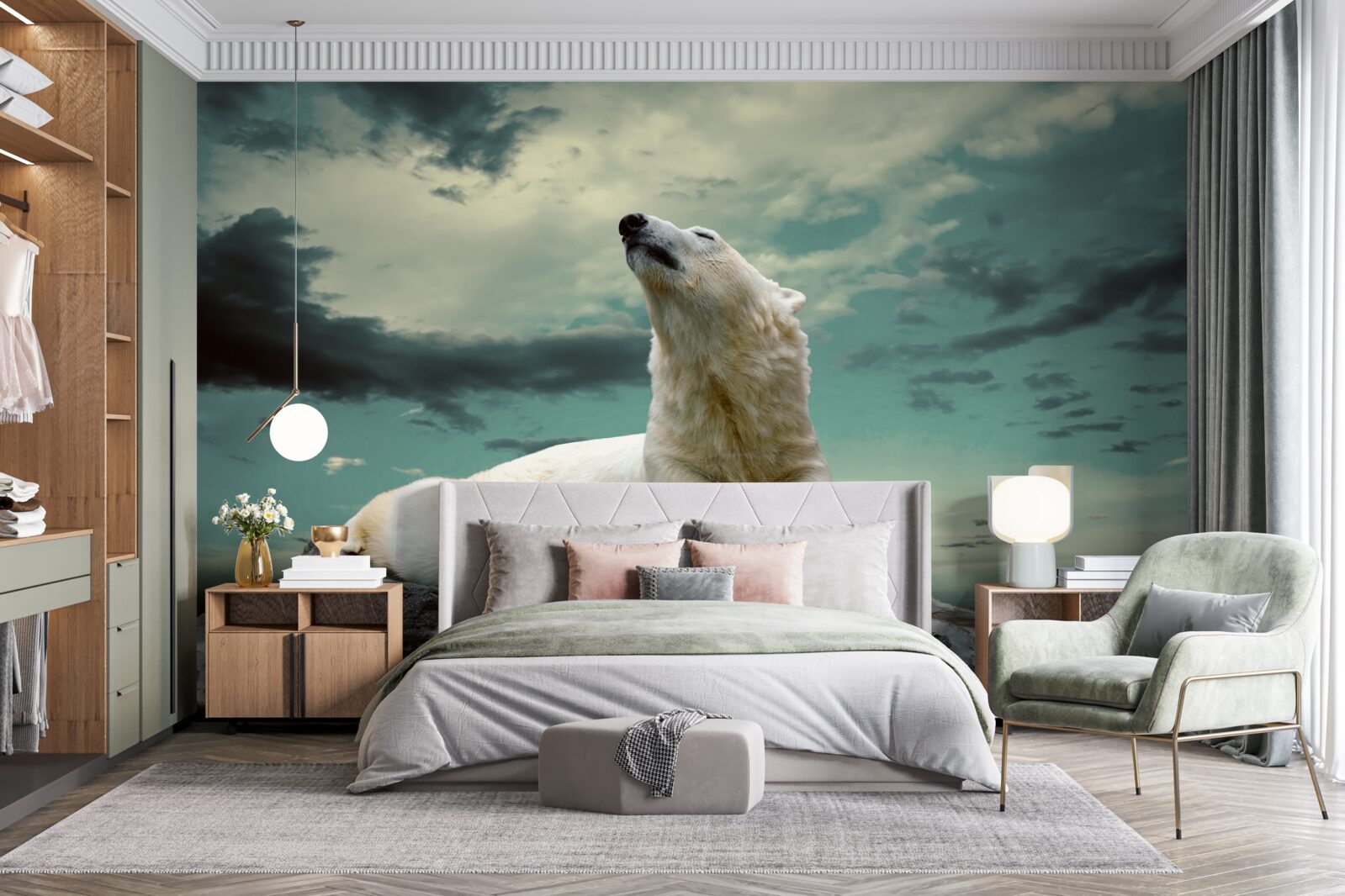 Fototapeta niedźwiedź polarny odpoczywa na kamieniu