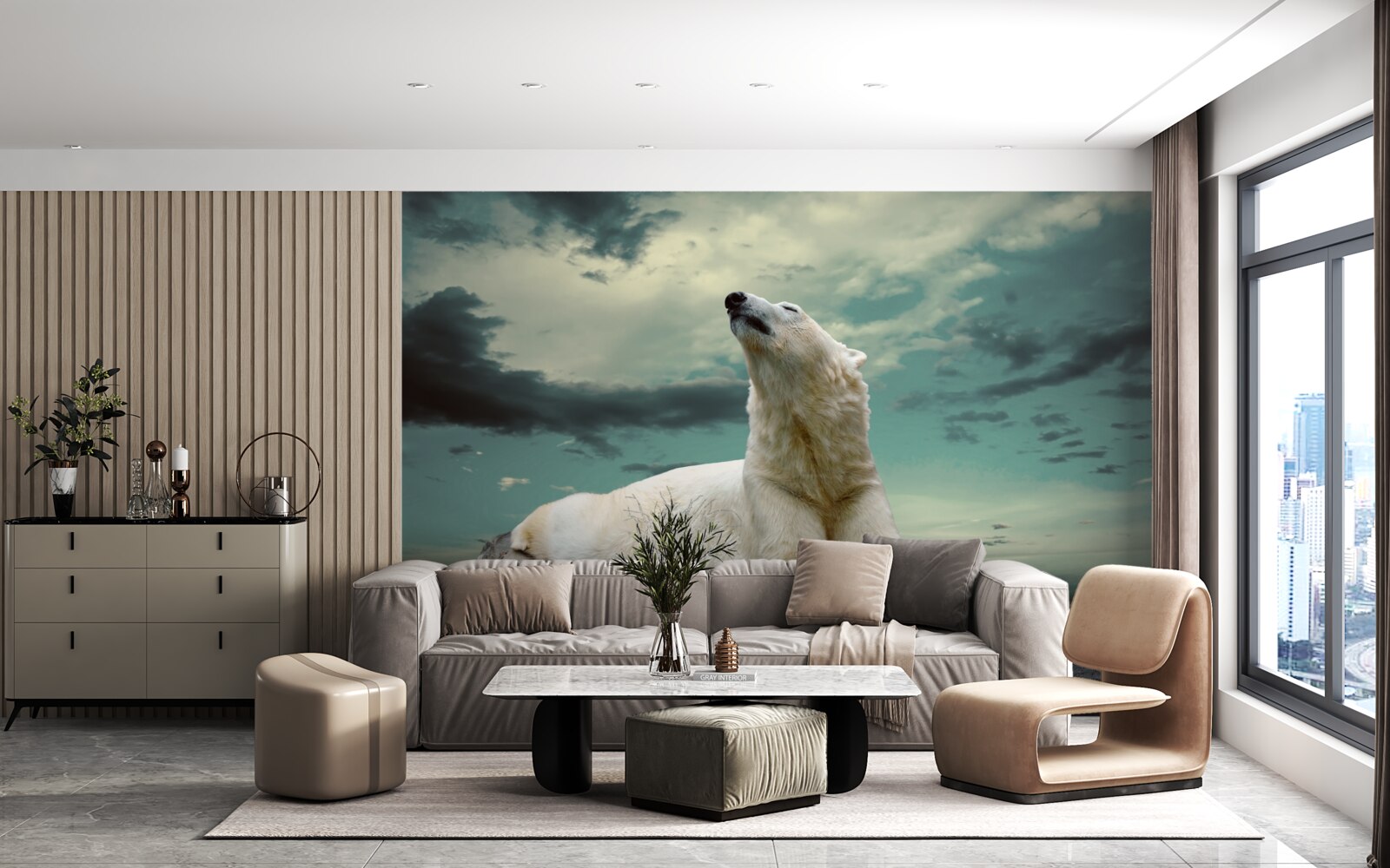 Fototapeta niedźwiedź polarny odpoczywa na kamieniu