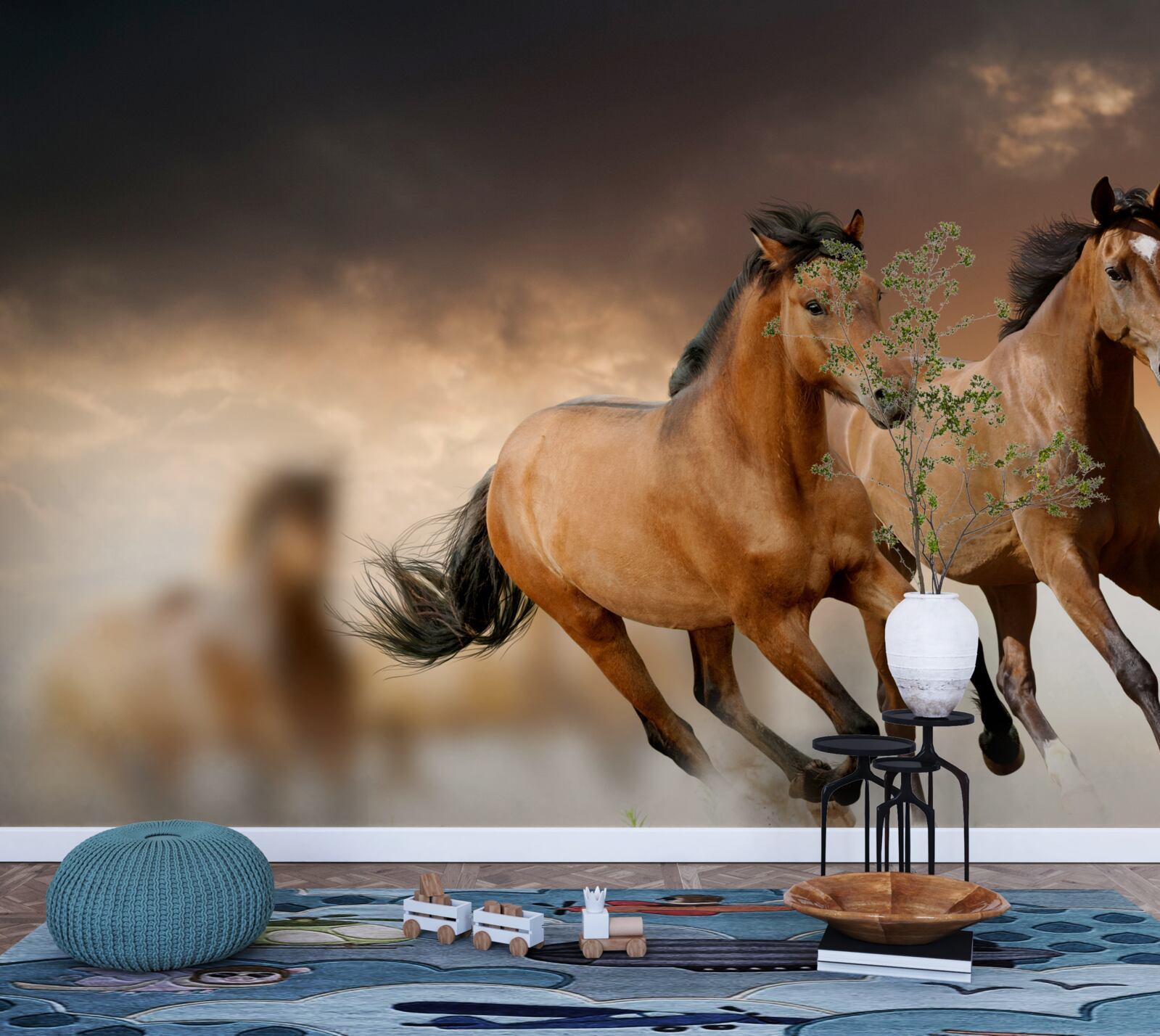 Fototapeta obok siebie pędzą dwa brązowe konie