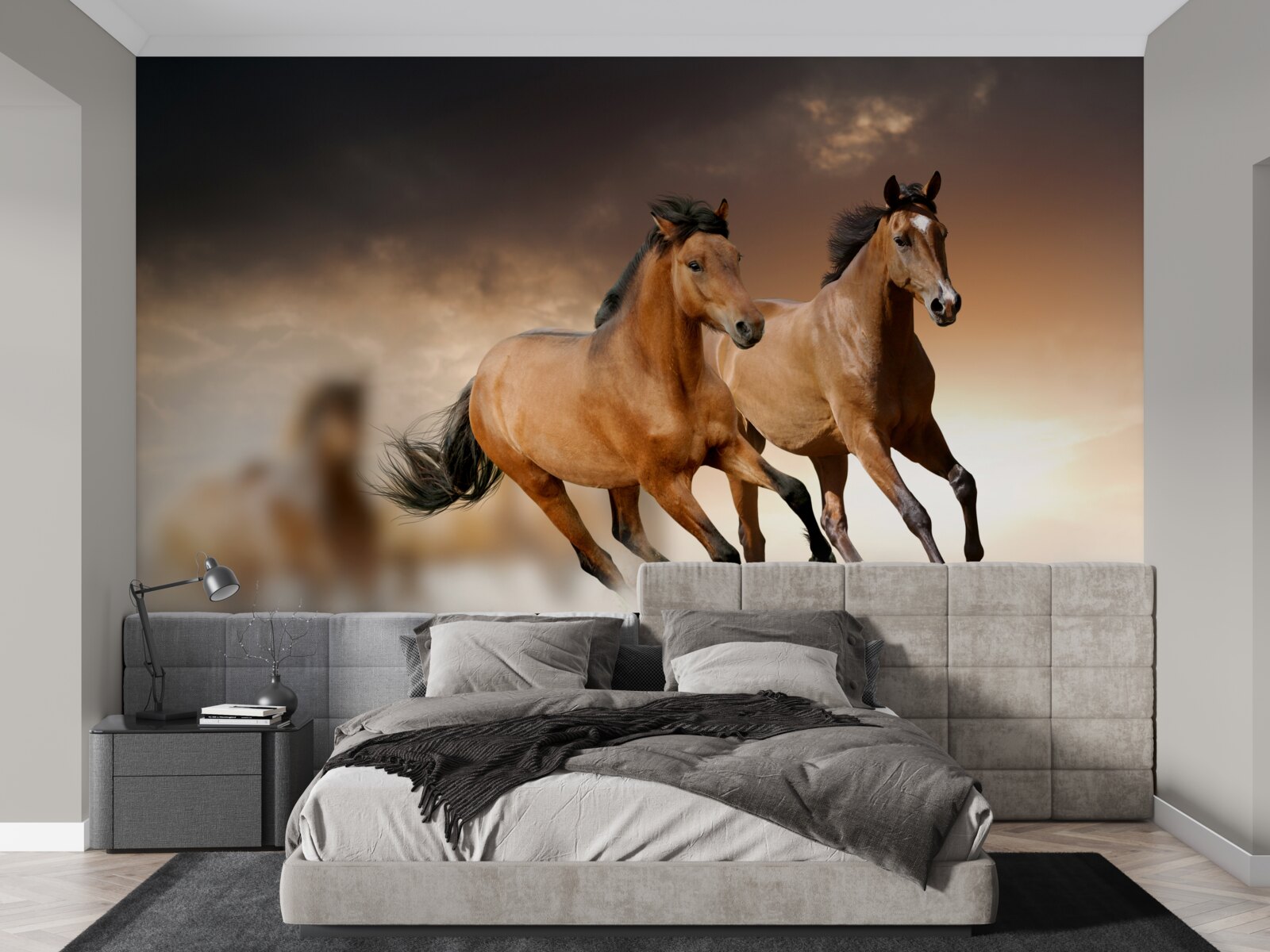 Fototapeta obok siebie pędzą dwa brązowe konie