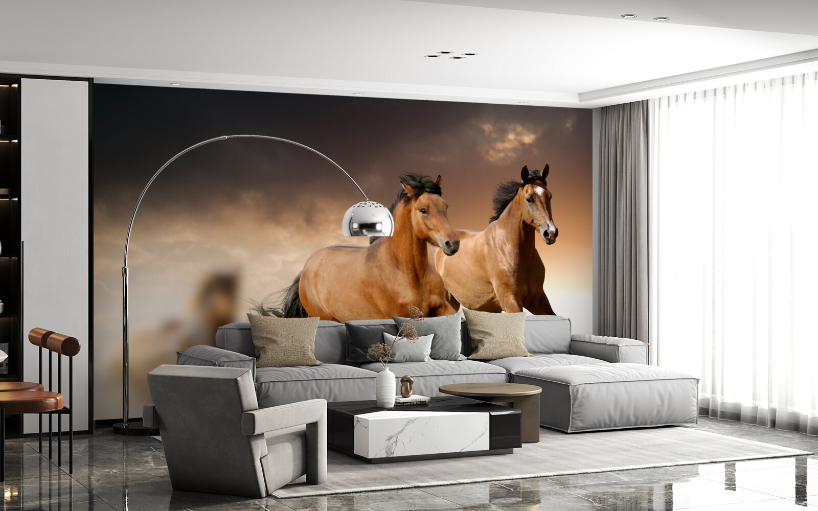 Fototapeta obok siebie pędzą dwa brązowe konie