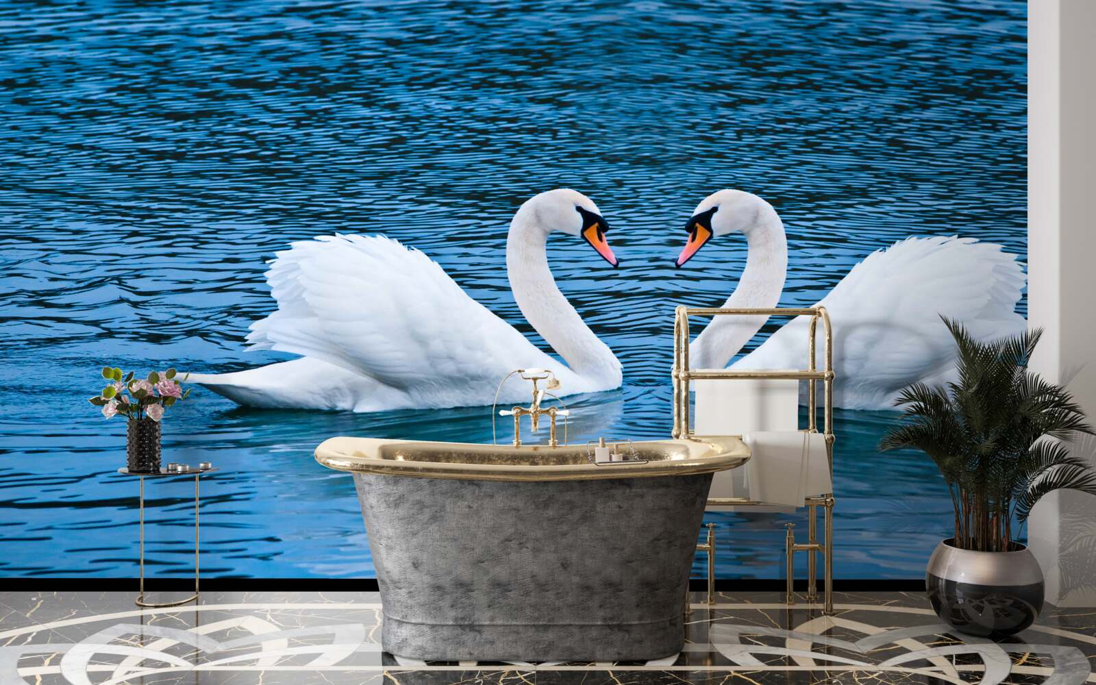 Fototapeta para łabędzi na powierzchni wody tworzy idylliczny obraz rodzinny