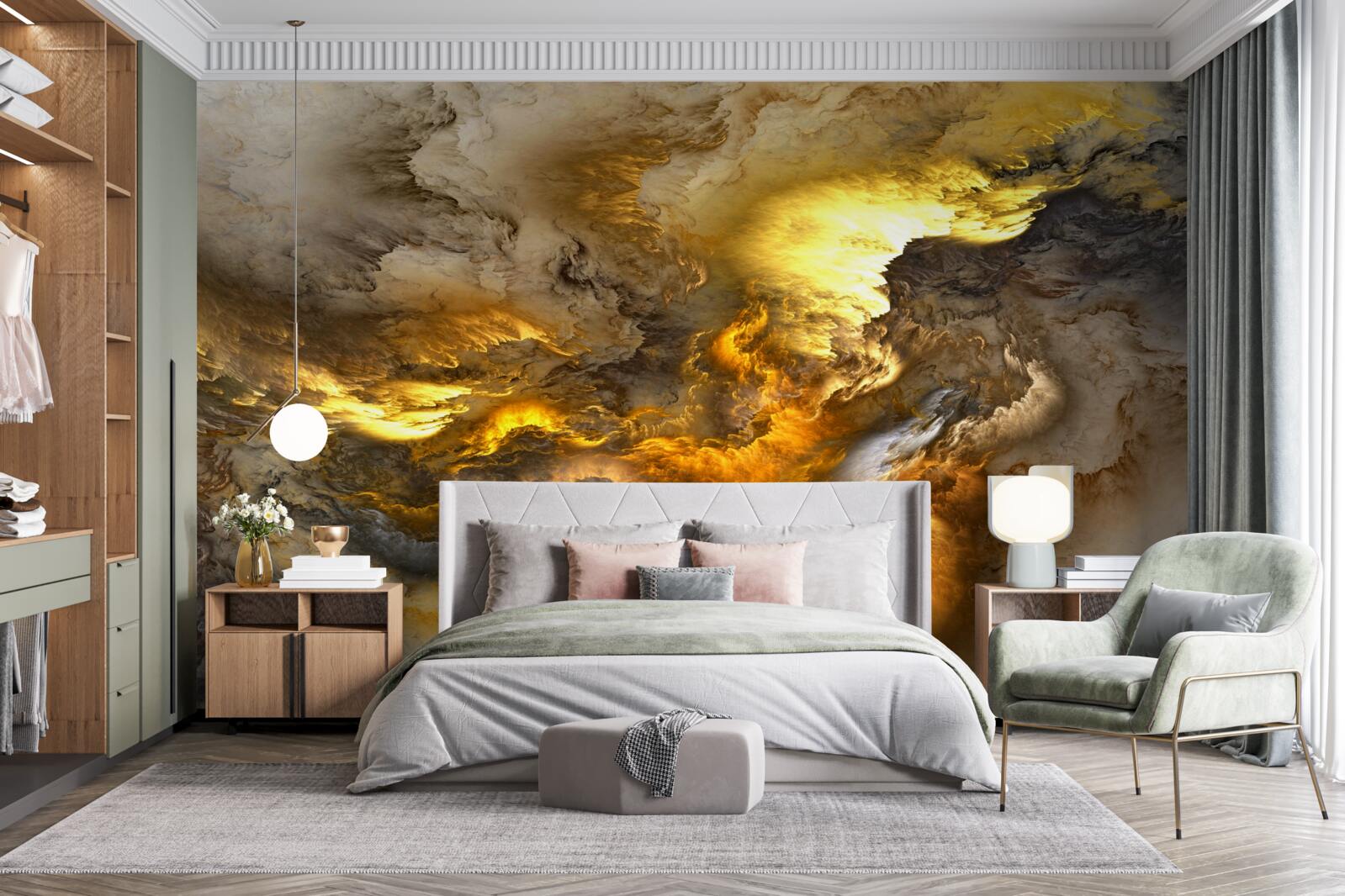 Fototapeta beżowy marmur ze złotym podziałem