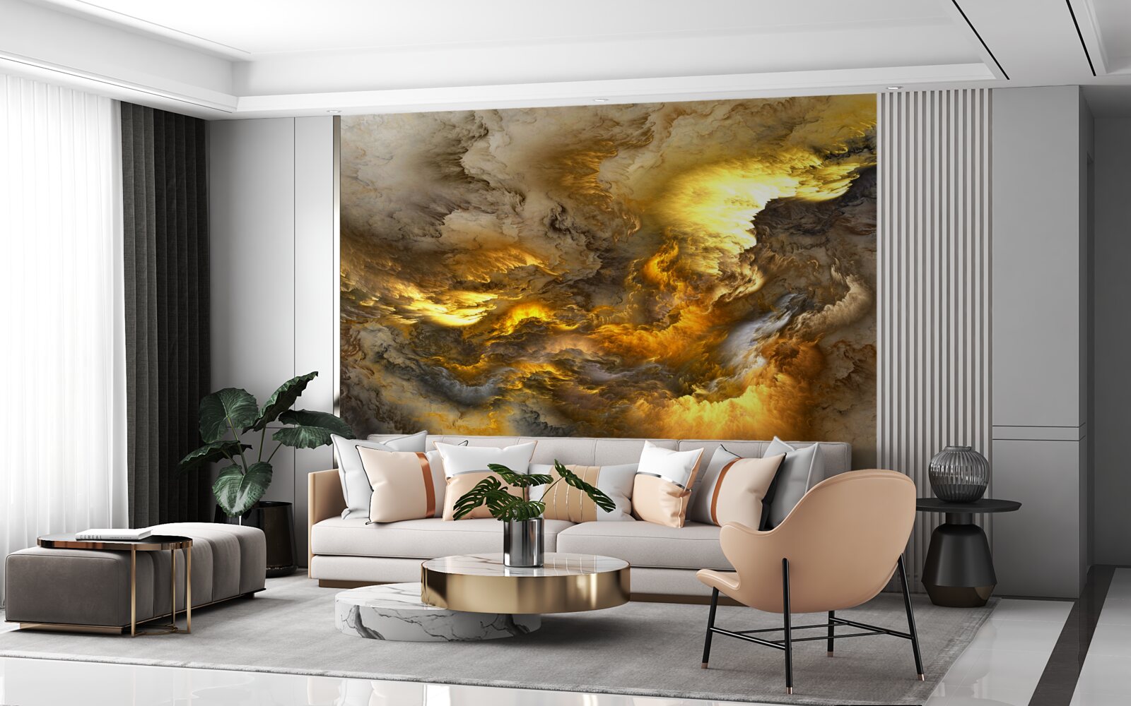 Fototapeta beżowy marmur ze złotym podziałem