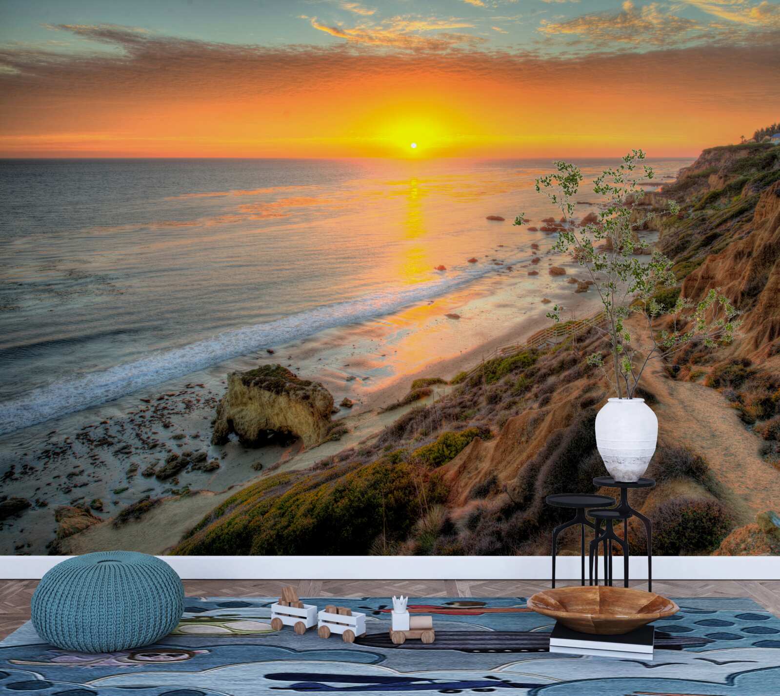 Fototapeta słońce schodzące do oceanu o zachodzie słońca