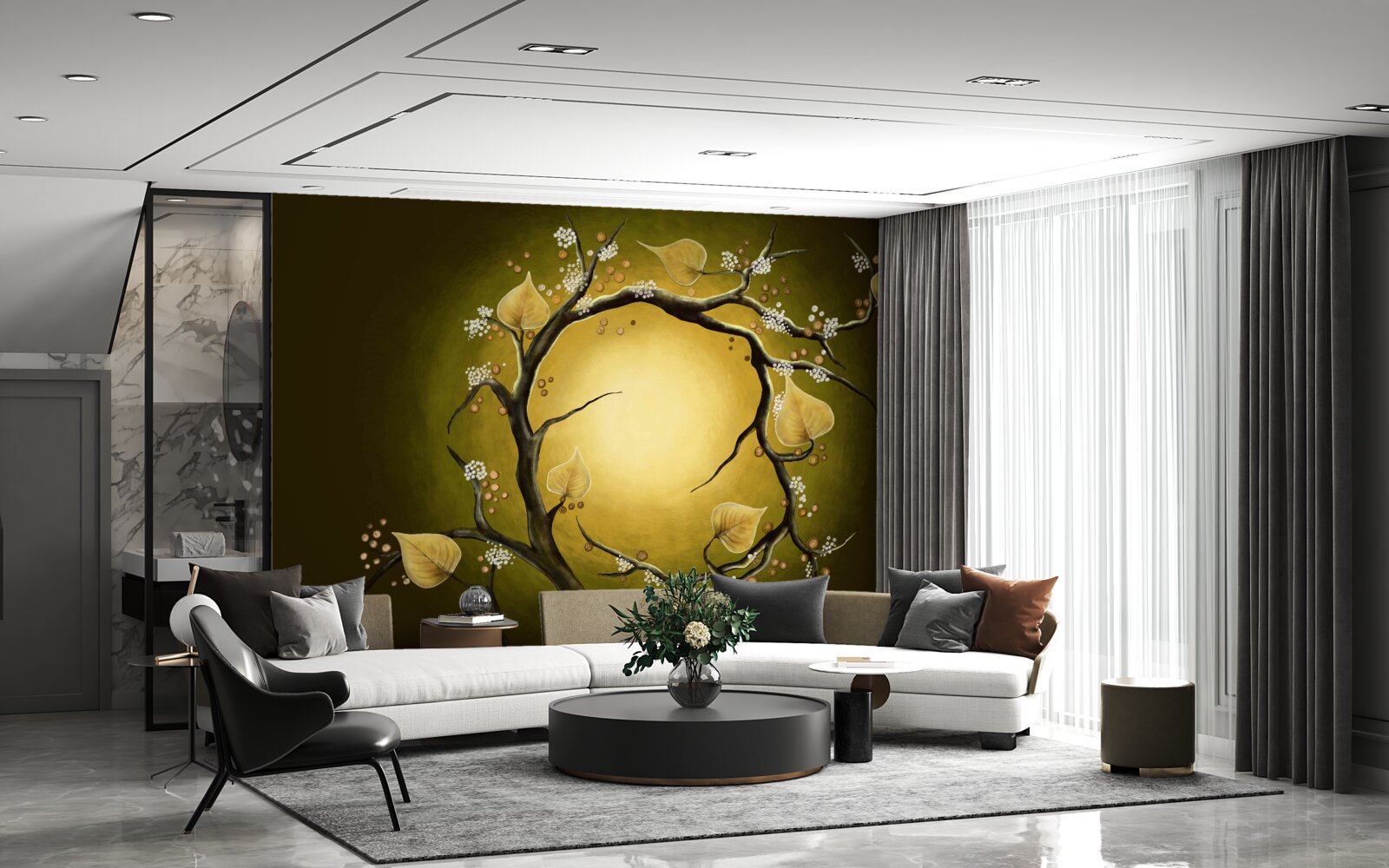 Fototapeta Żółta magnolia w pełnym rozkwicie na tle światła słonecznego