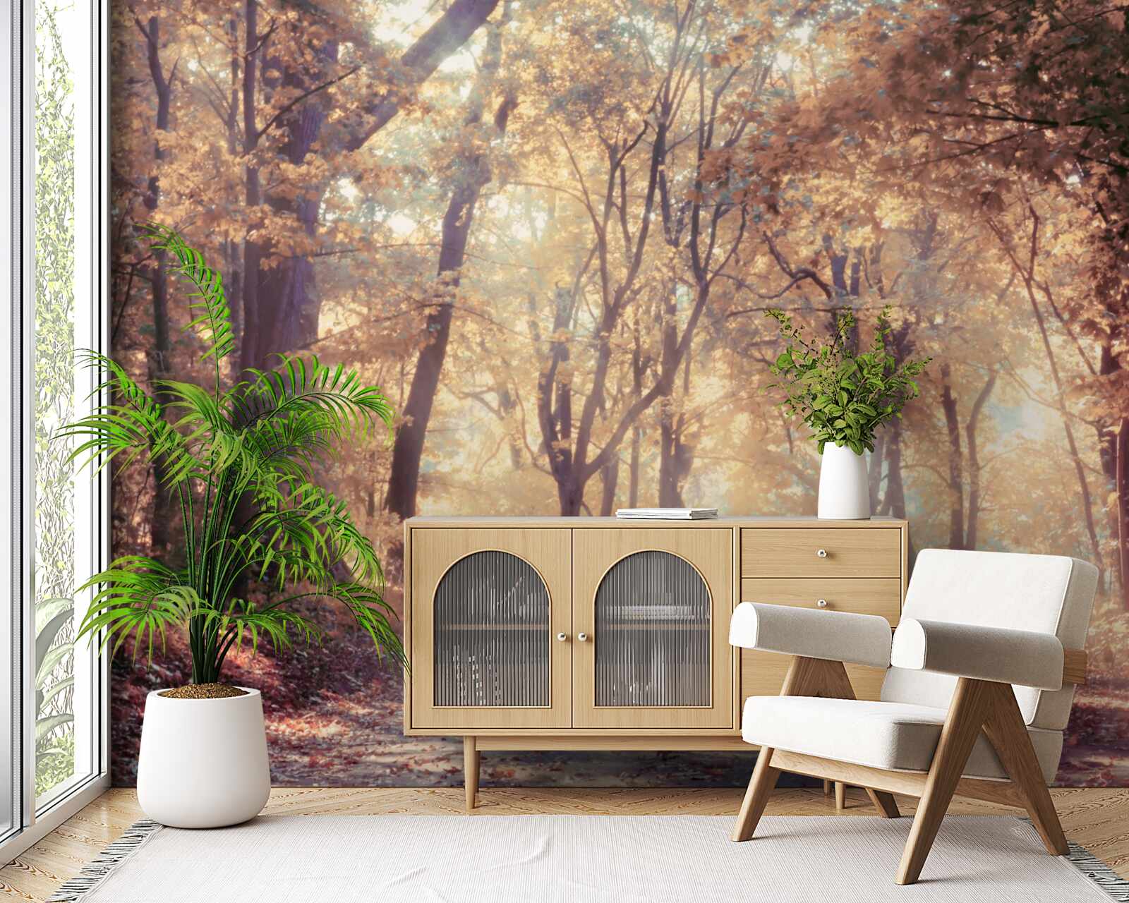 Fototapeta jesienna ścieżka spowita lekką mgłą